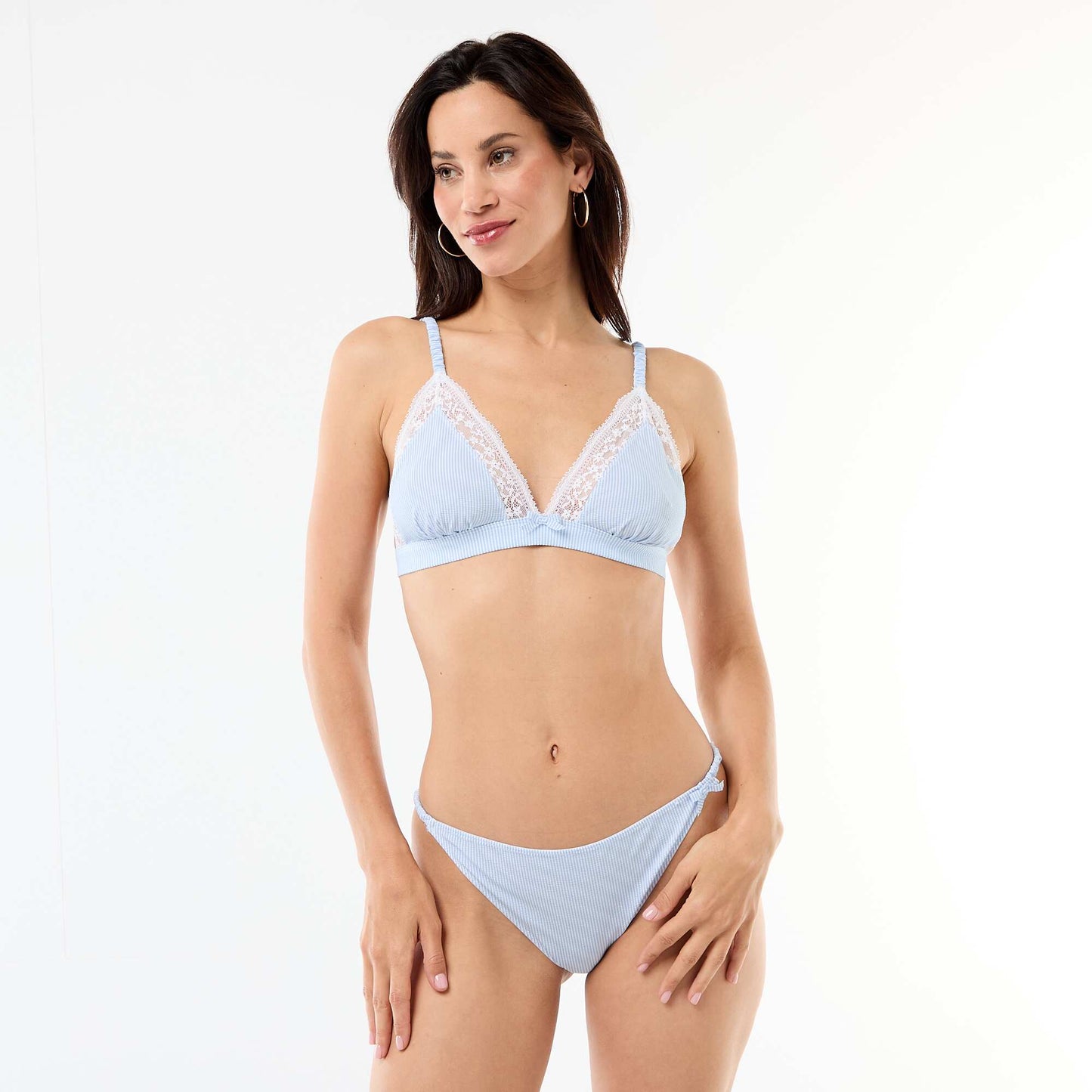 Two-Fabric Lace Triangle Bra BLUE