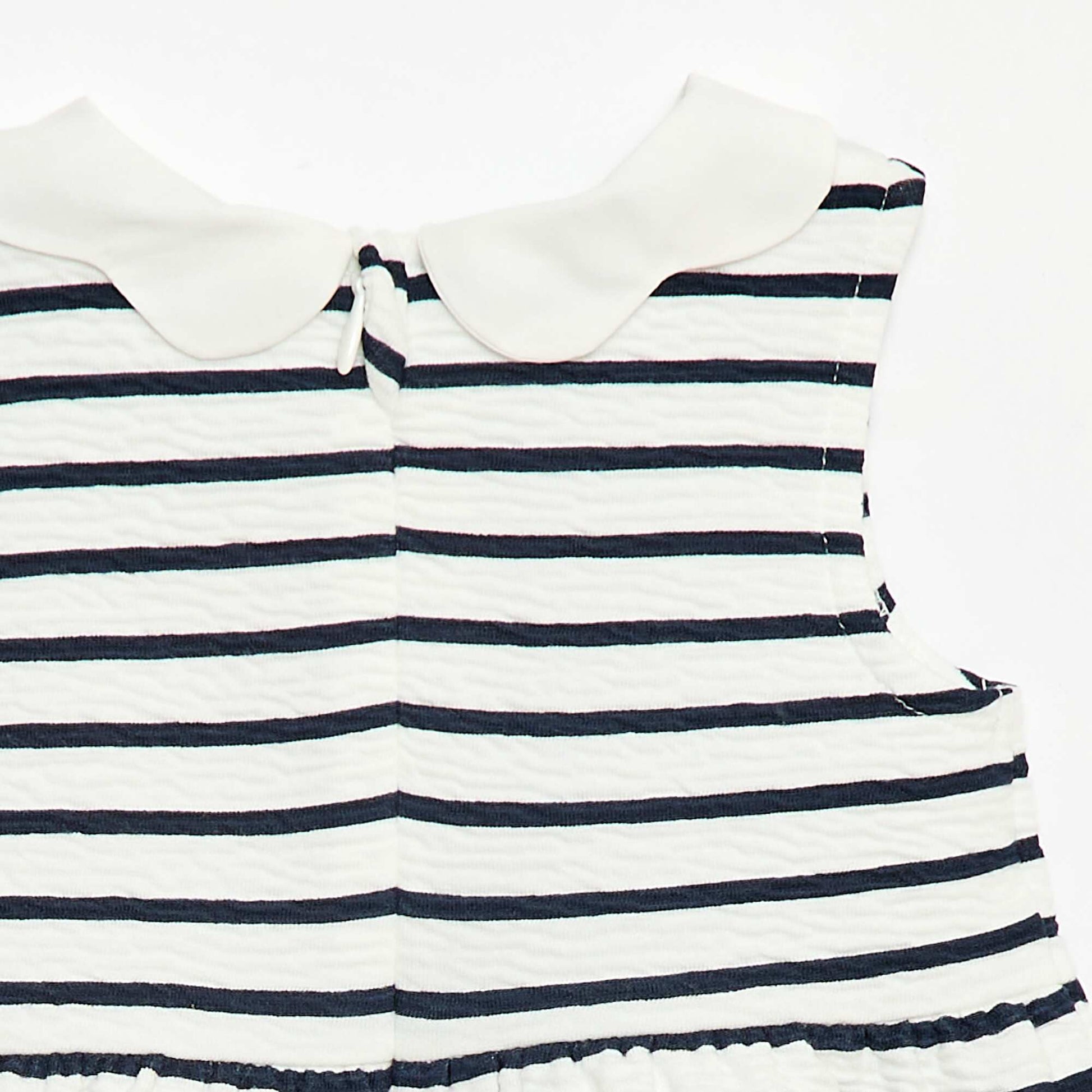 Crinkled knit dress with poplin collar WHITE