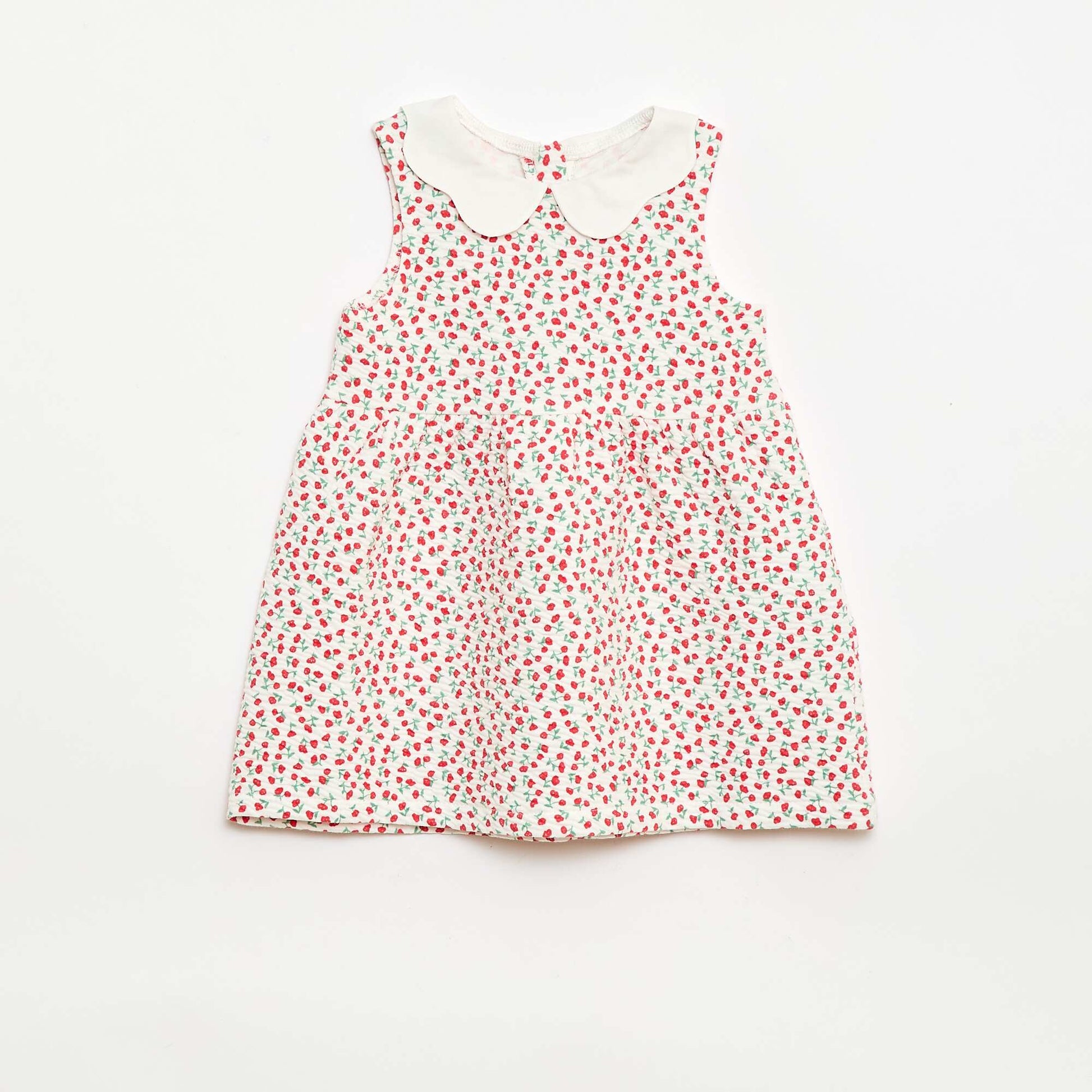 Crinkle-knit dress with poplin collar RED