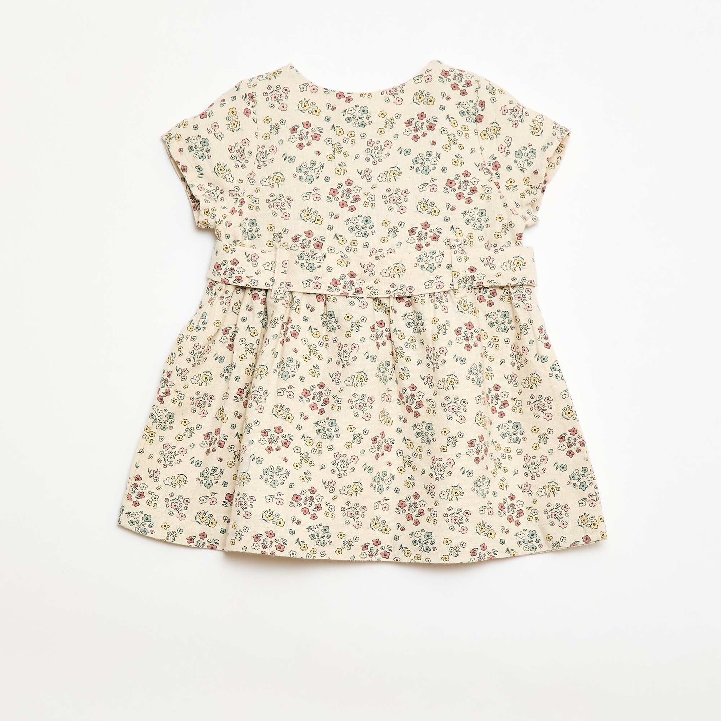 Mixed Linen Dress with Belt WHITE
