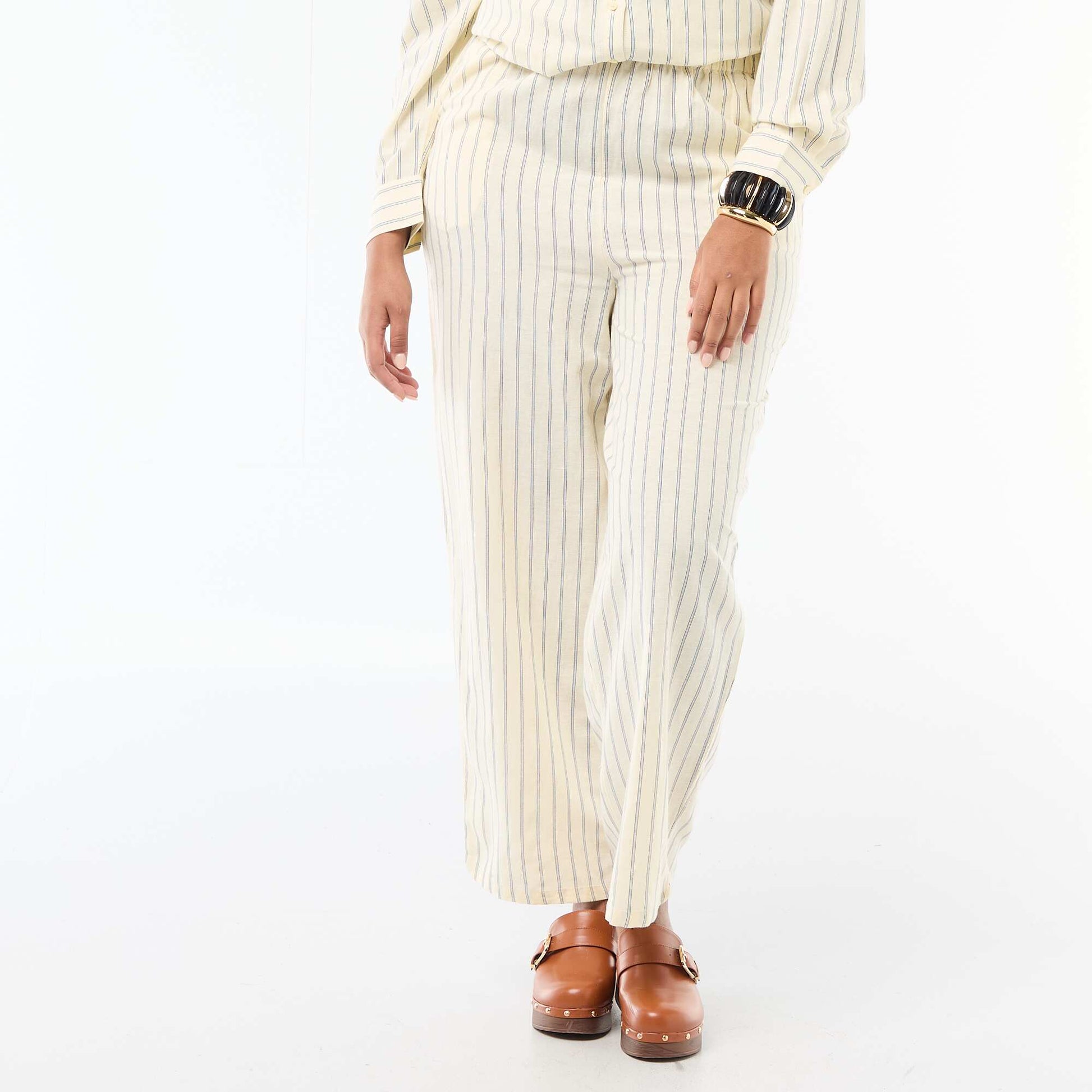 Straight-Leg Linen-Blend Trousers YELLOW