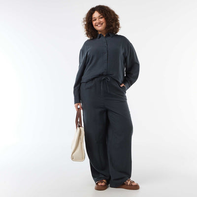Straight-Leg Linen-Blend Trousers BLUE