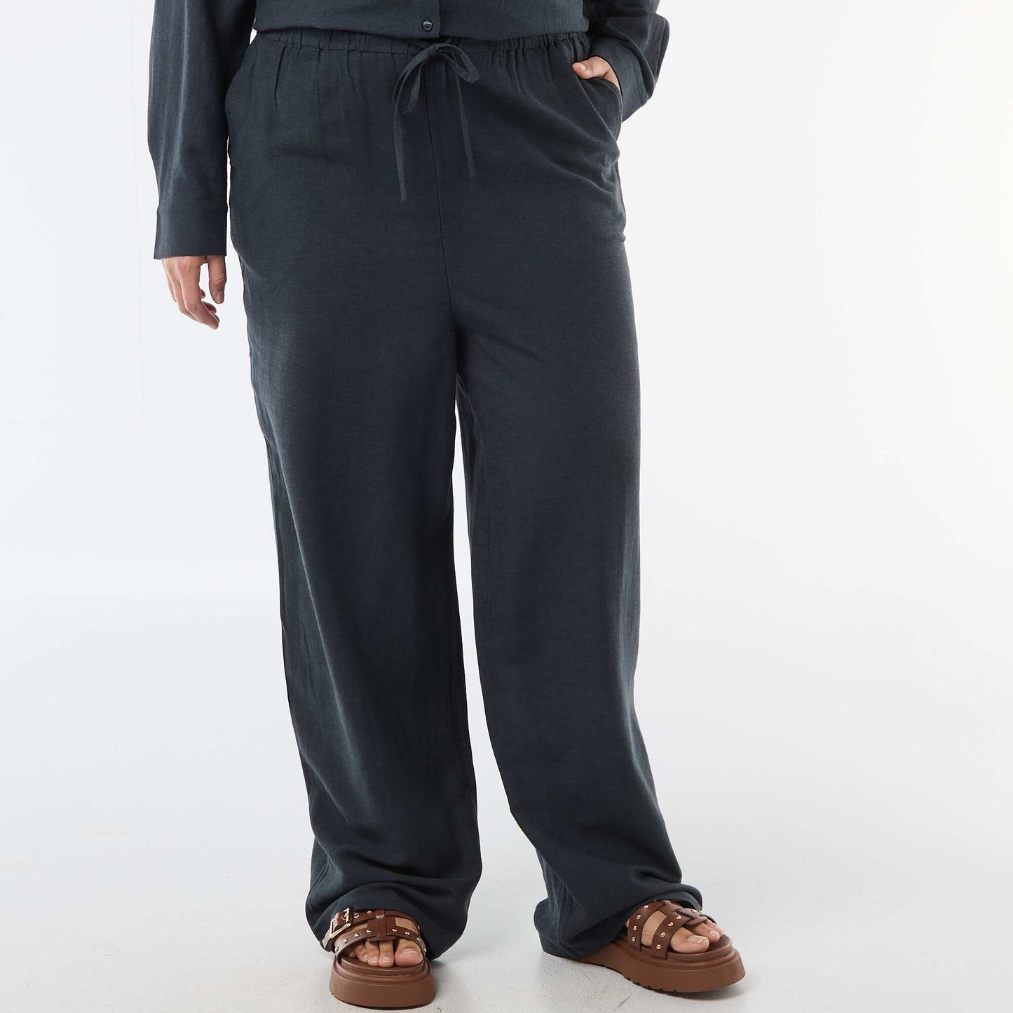 Straight-Leg Linen-Blend Trousers BLUE