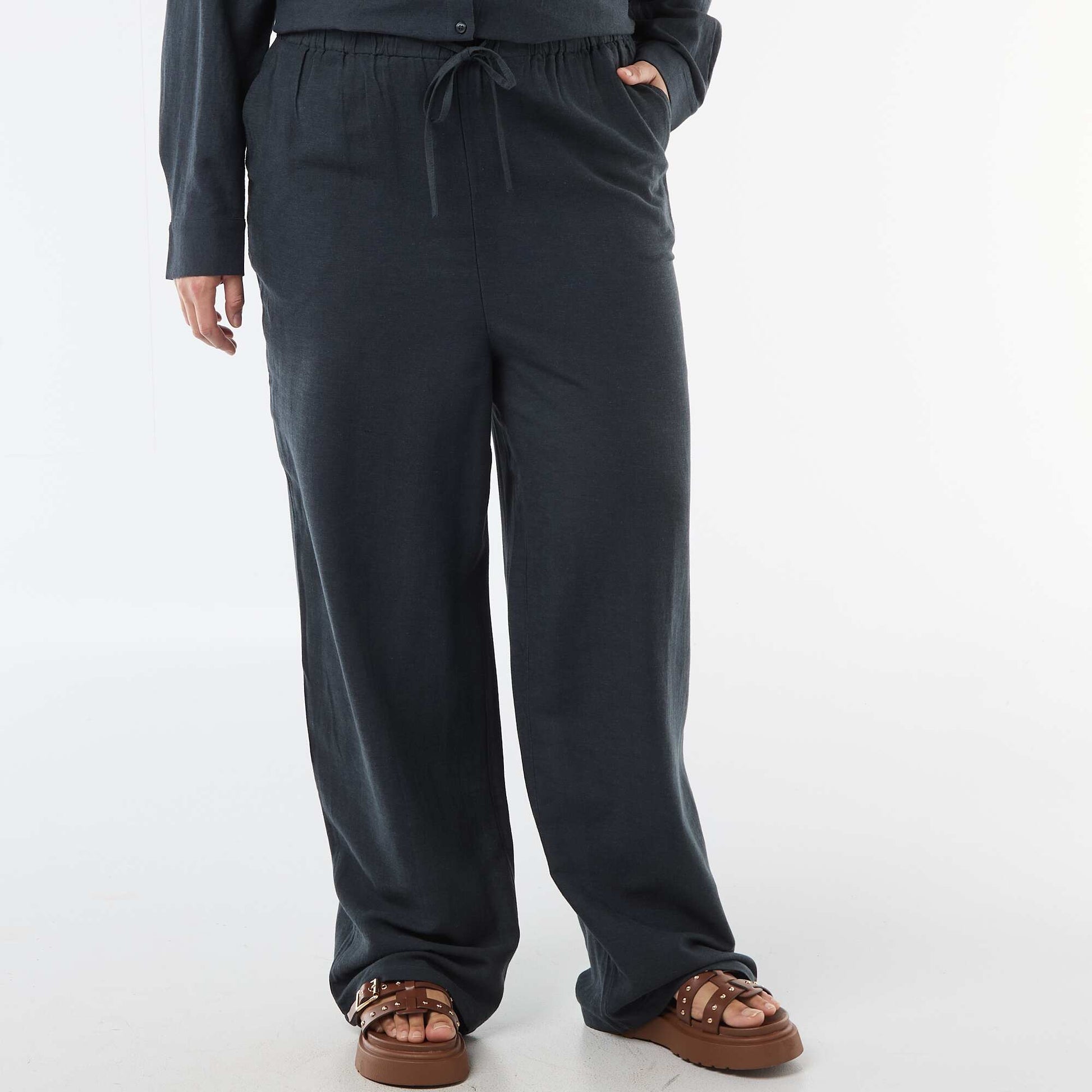 Straight-Leg Linen-Blend Trousers BLUE