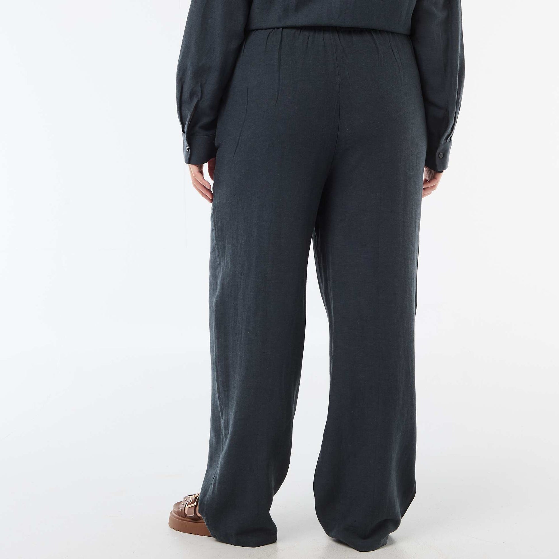 Straight-Leg Linen-Blend Trousers BLUE