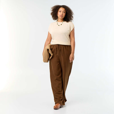 Straight-Leg Linen-Blend Trousers BROWN