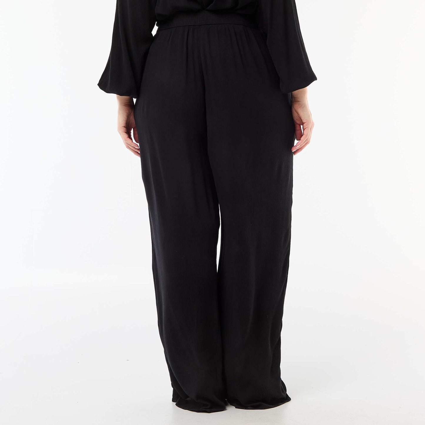 Wide-Leg Crepe Knit Pants BLACK