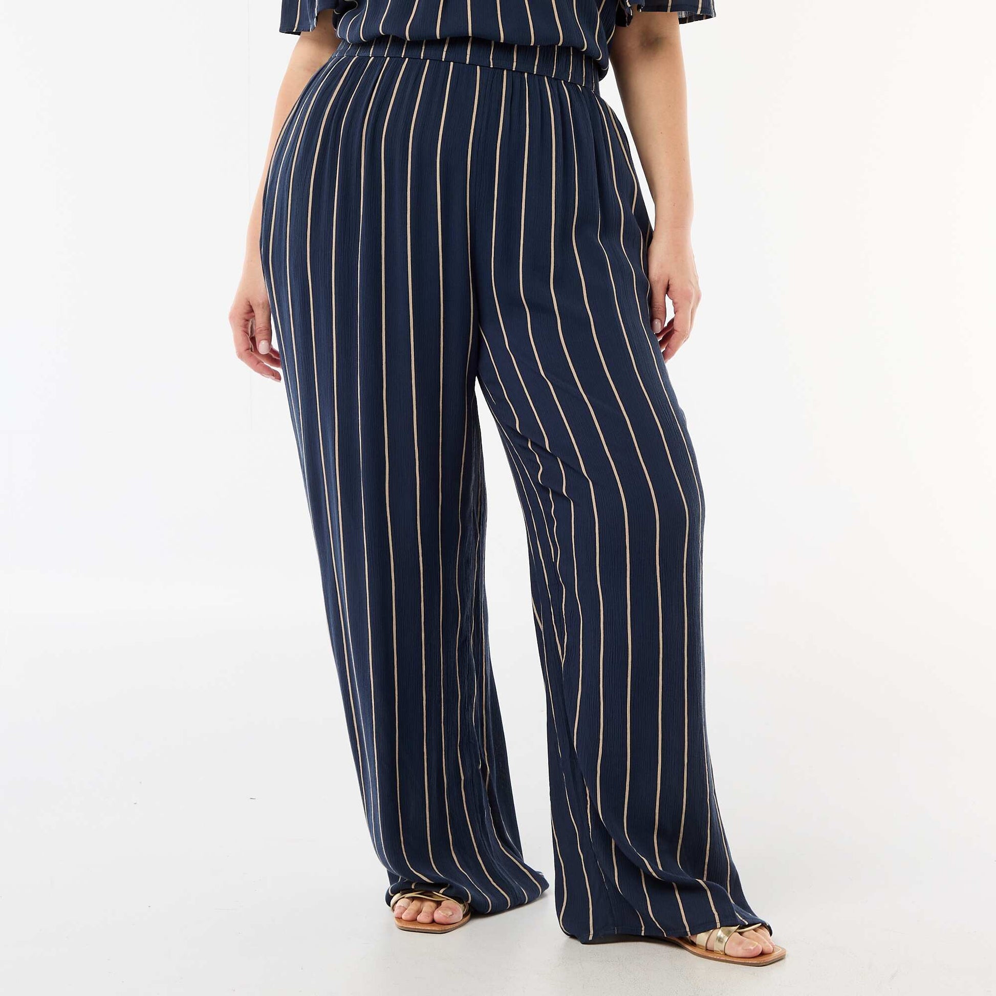 Wide-Leg Crepe Knit Pants BLUE