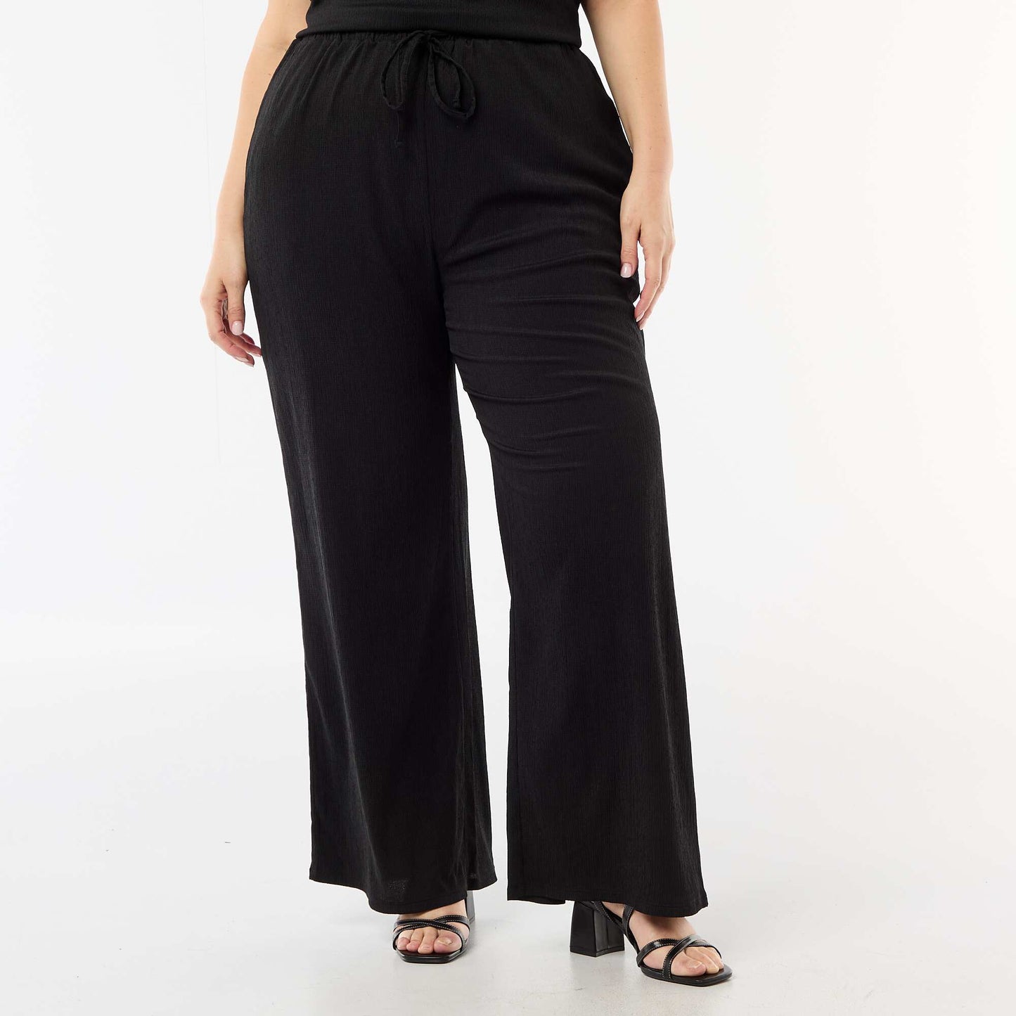 Wide-Leg Crepe Knit Pants BLACK