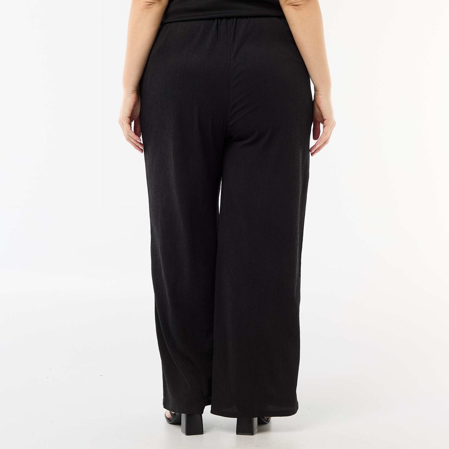 Wide-Leg Crepe Knit Pants BLACK