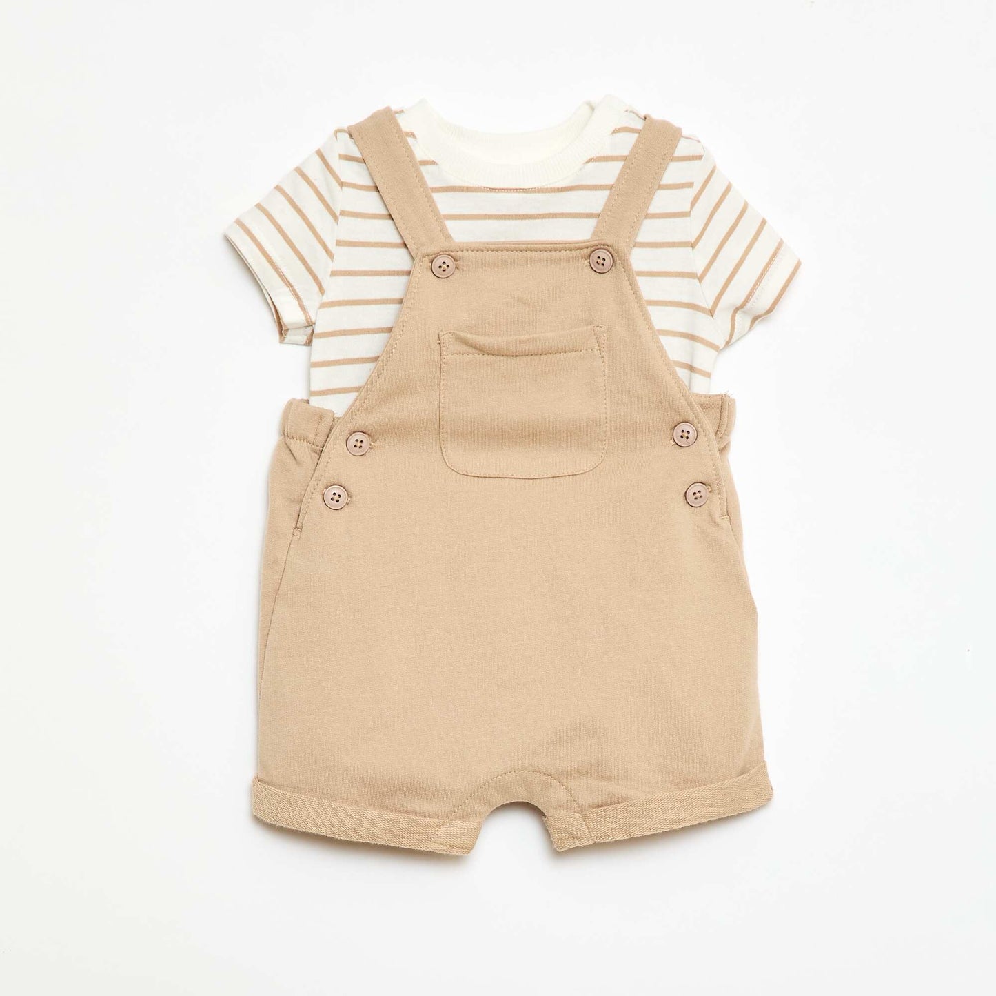 2-Piece T-Shirt + Short Overalls Set BEIGE
