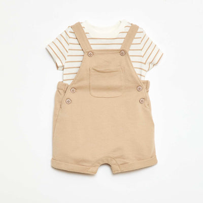 2-Piece T-Shirt + Short Overalls Set BEIGE