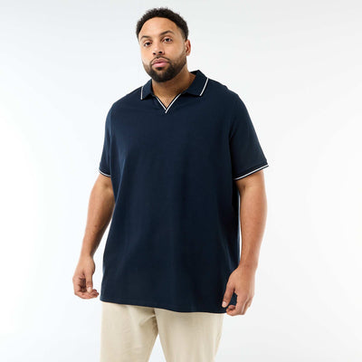 Cotton Piqué Polo Shirt with Buttonless Polo Collar BLUE