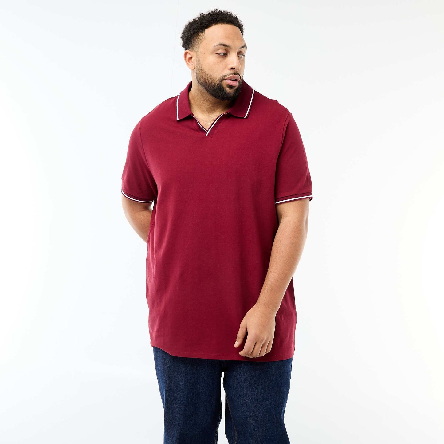 Cotton Piqué Polo Shirt with Buttonless Polo Collar RED