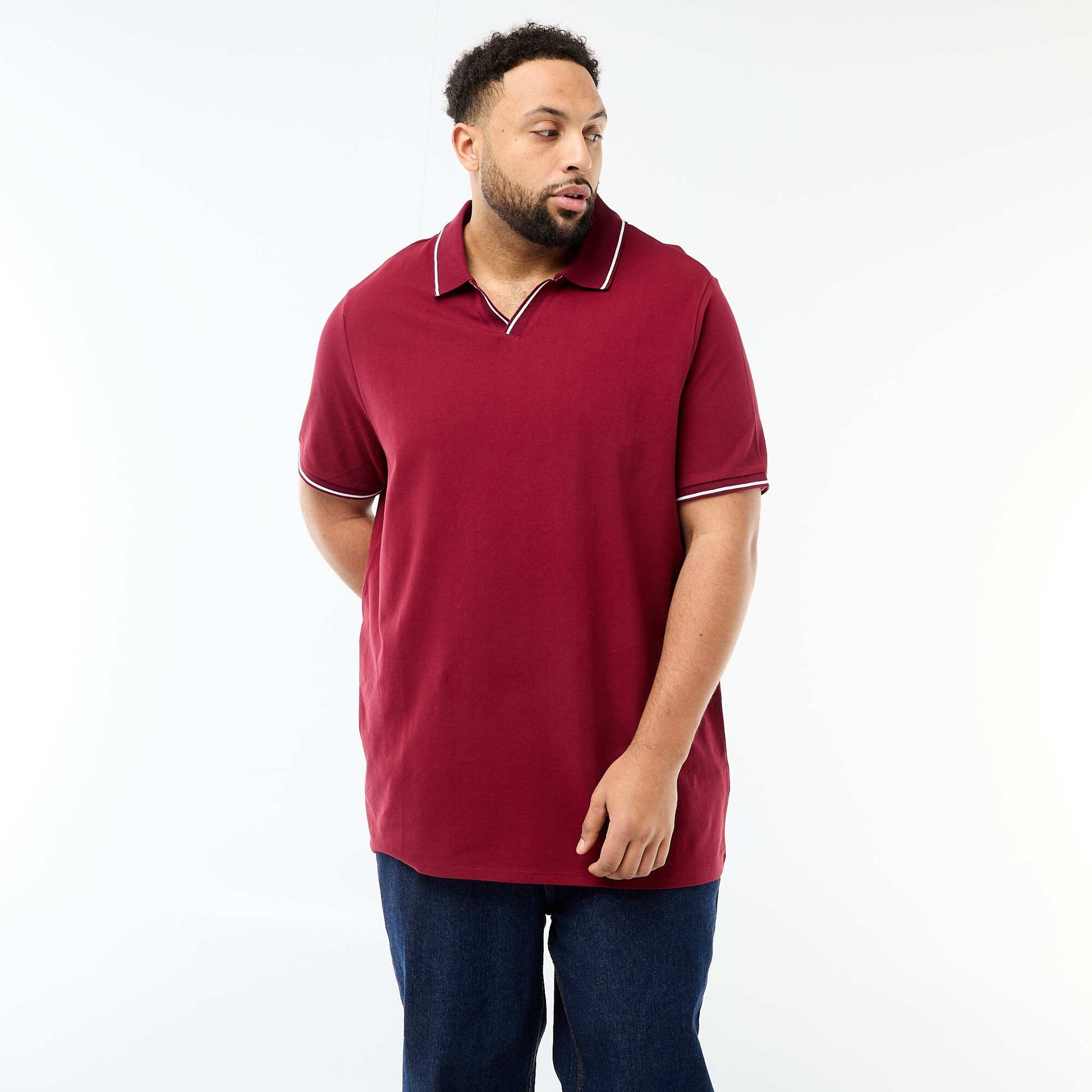 Cotton Piqué Polo Shirt with Buttonless Polo Collar RED