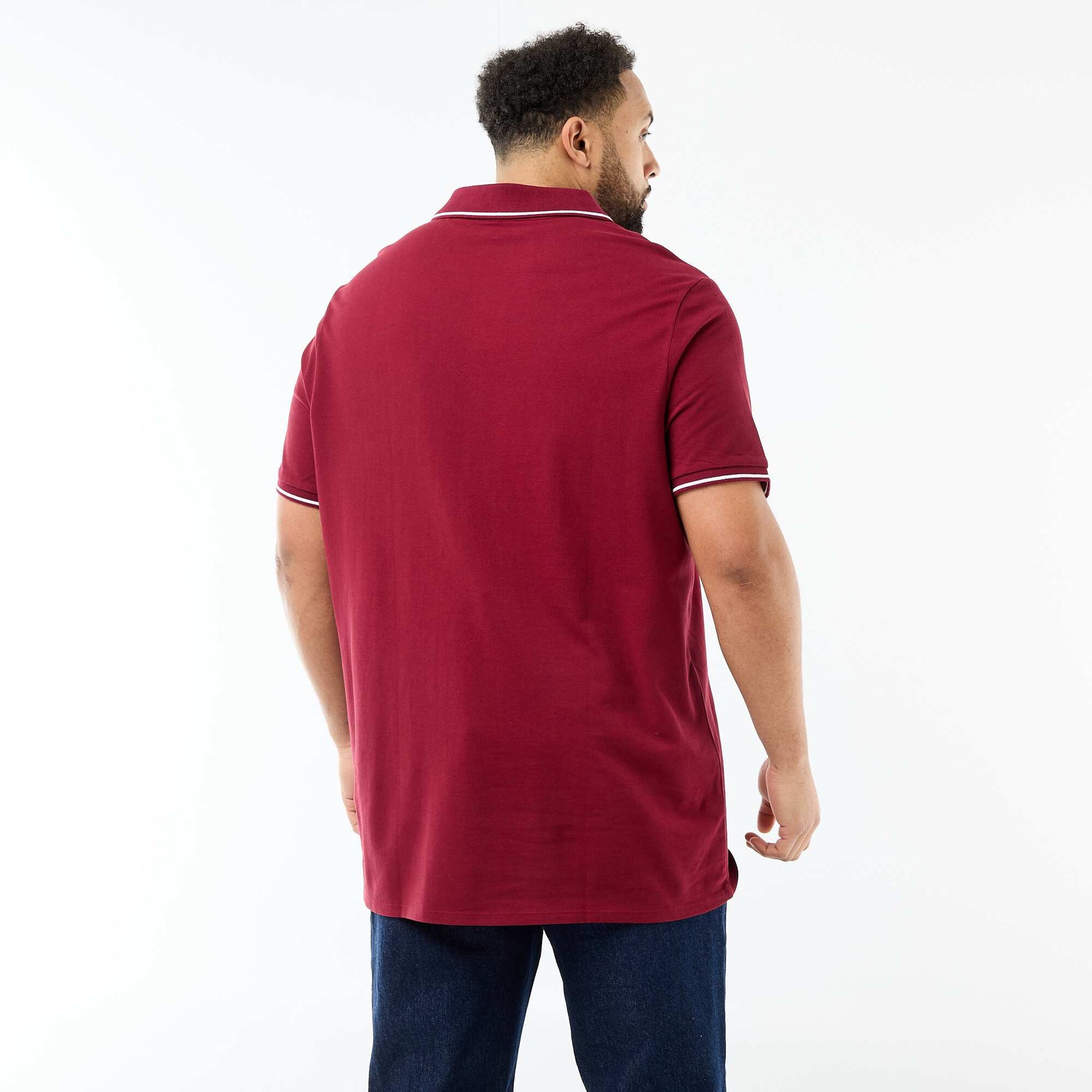 Cotton Piqué Polo Shirt with Buttonless Polo Collar RED