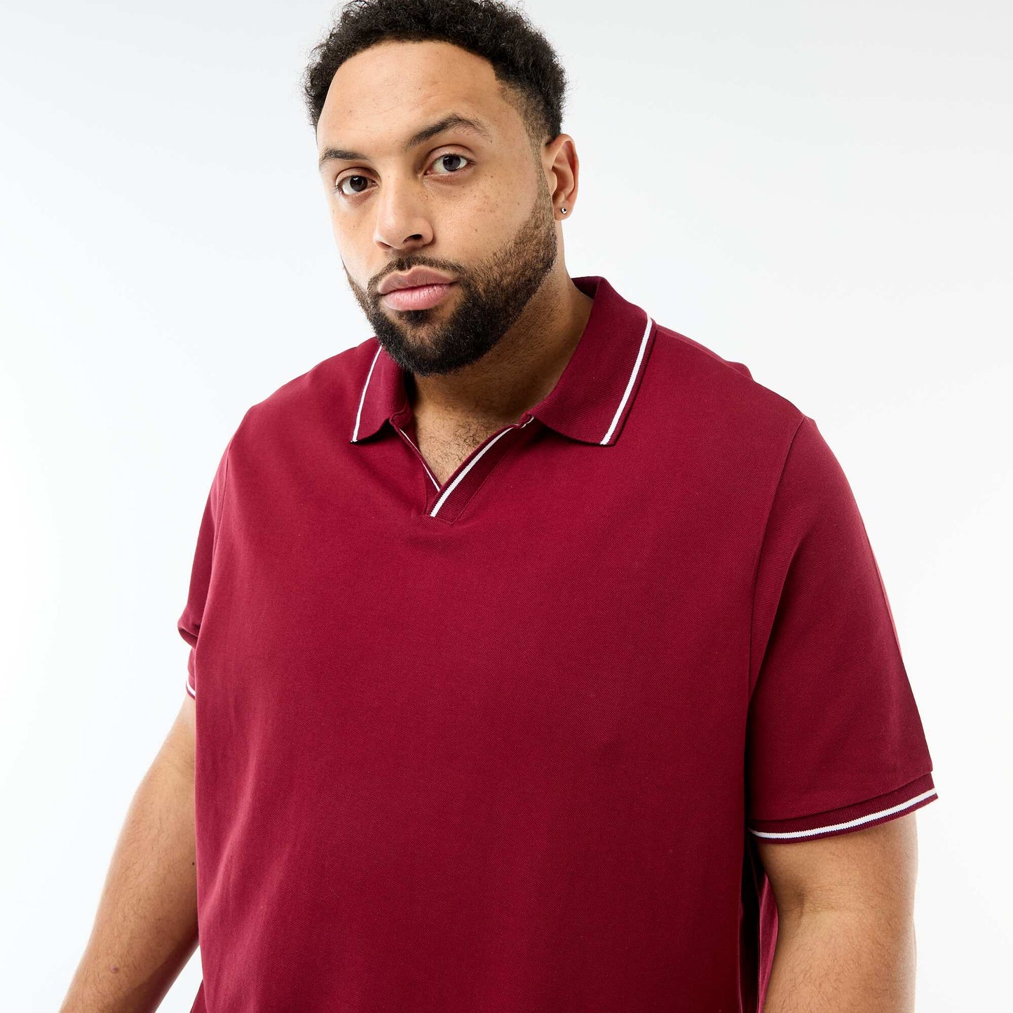 Cotton Piqué Polo Shirt with Buttonless Polo Collar RED
