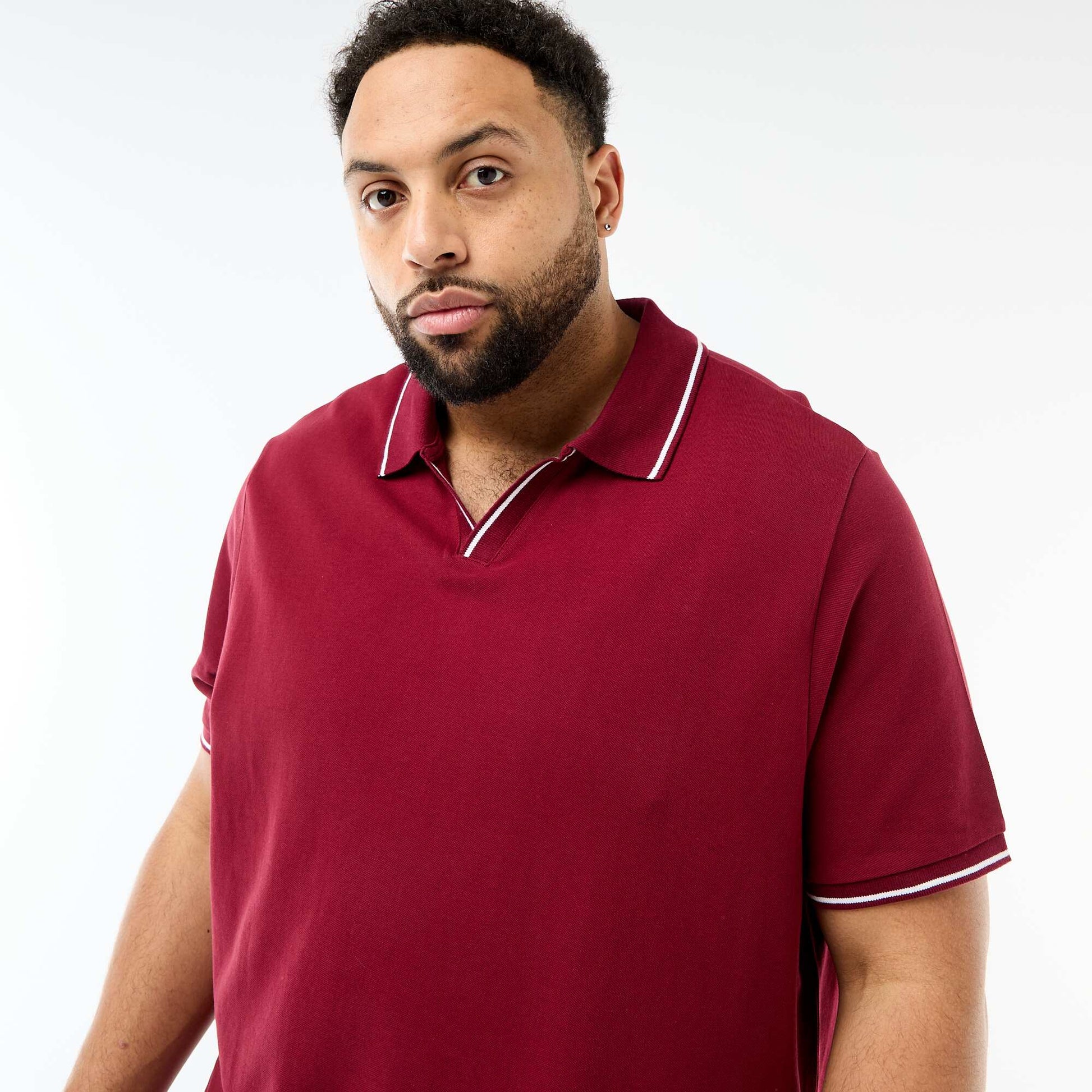 Cotton Piqué Polo Shirt with Buttonless Polo Collar RED