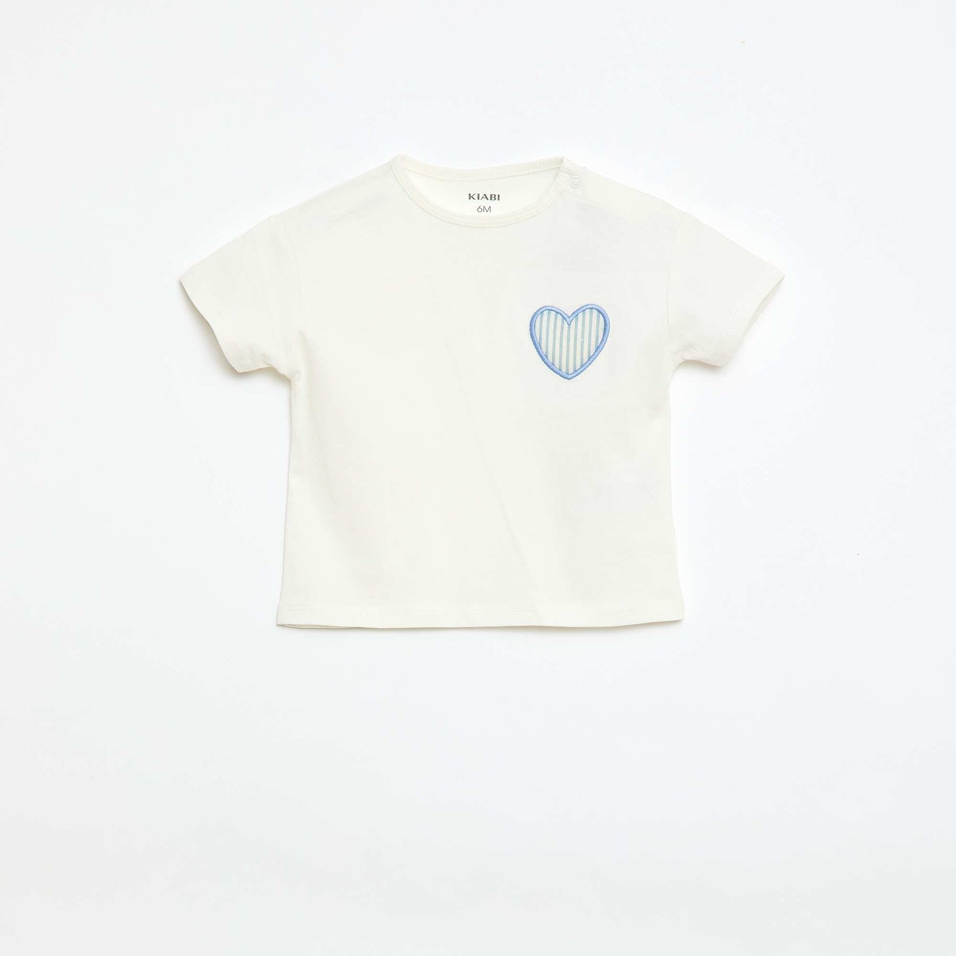 Cotton jersey T-shirt with heart patch WHITE
