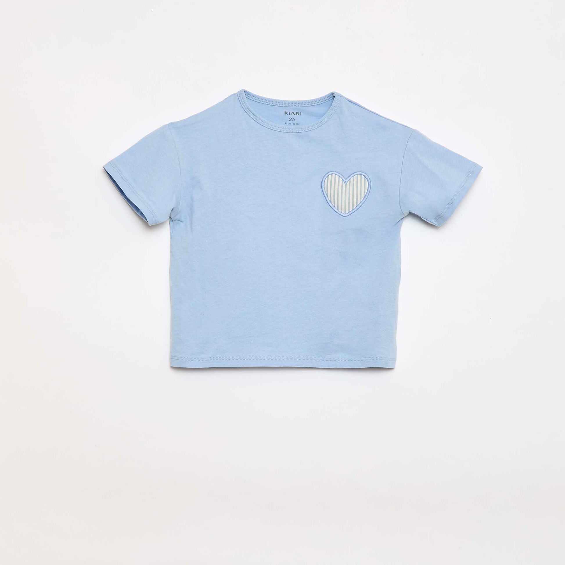 Cotton jersey T-shirt with heart patch BLUE
