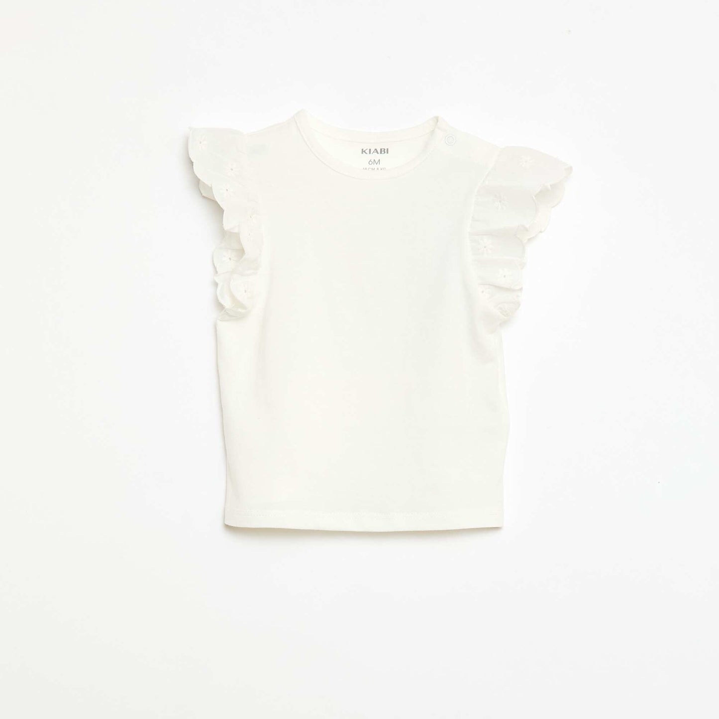 Cotton jersey T-shirt with short English embroidery sleeves WHITE