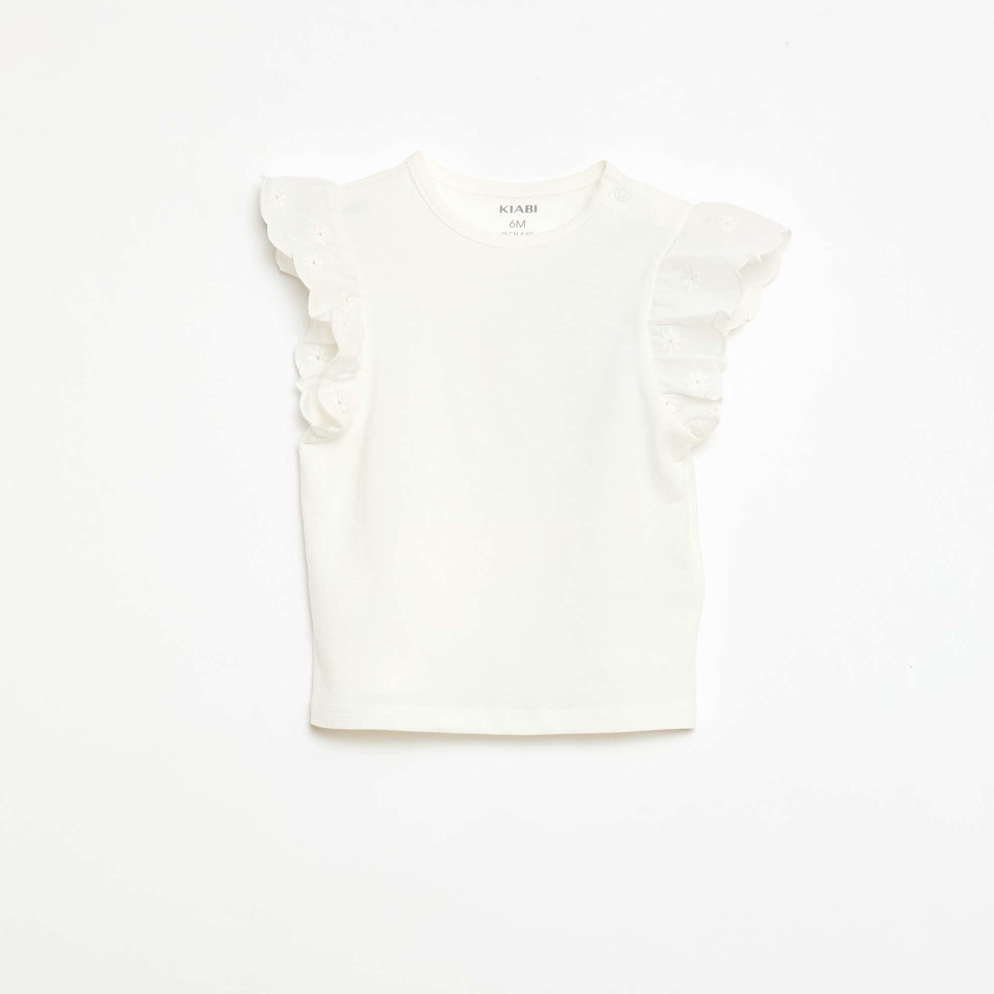 Cotton jersey T-shirt with short English embroidery sleeves WHITE