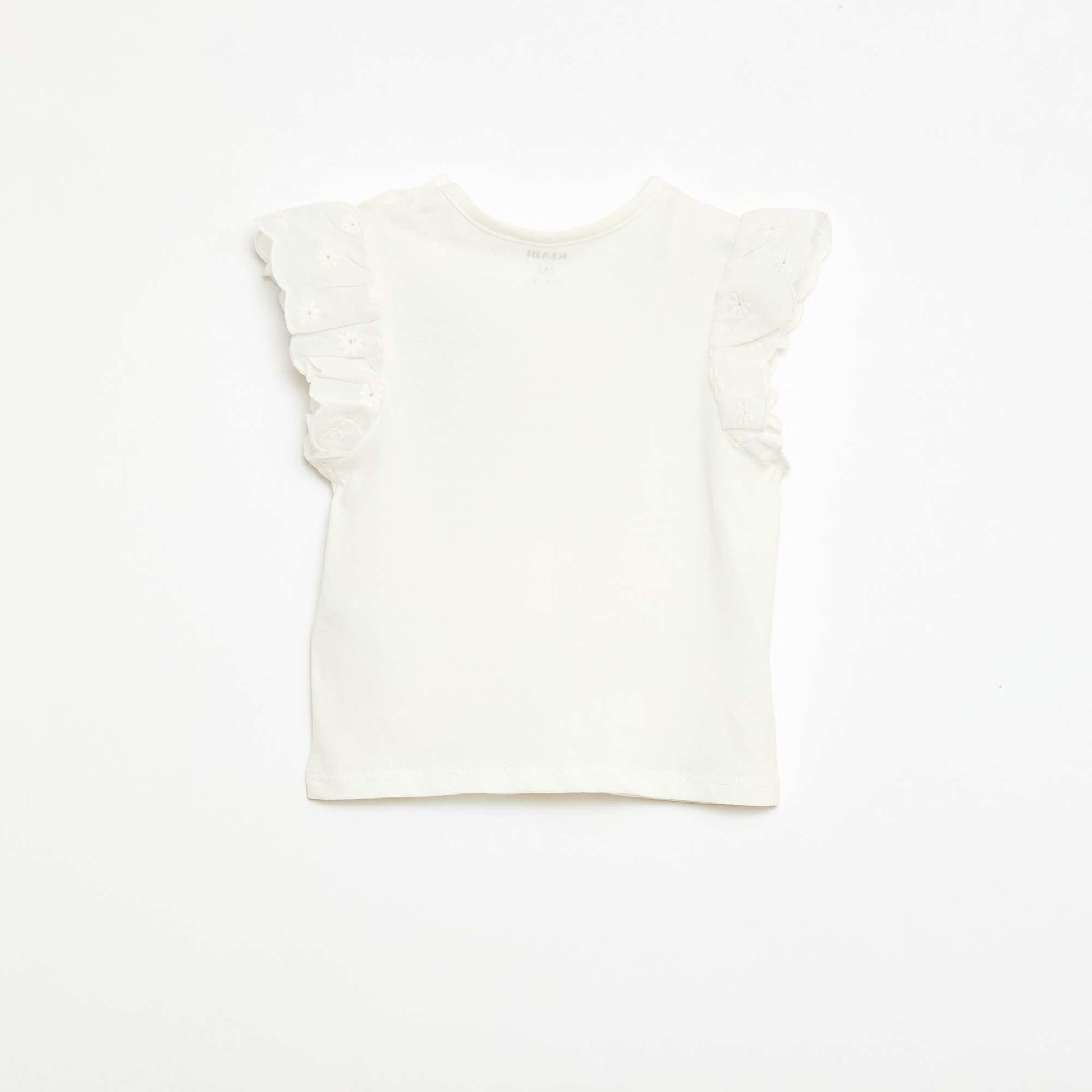 Cotton jersey T-shirt with short English embroidery sleeves WHITE