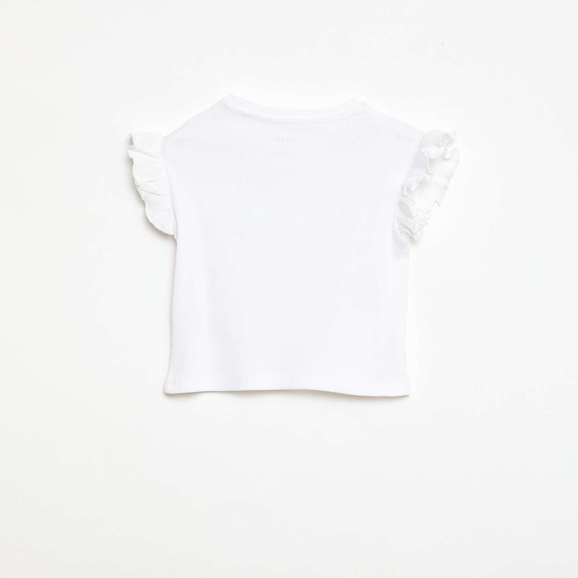Ribbed T-shirt with Short Flutter Sleeves WHITE