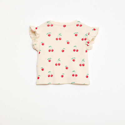 Ribbed T-shirt with Short Flutter Sleeves WHITE