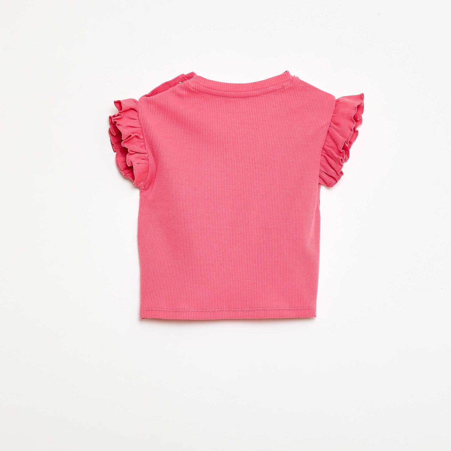 Ribbed T-shirt with Short Flutter Sleeves PINK