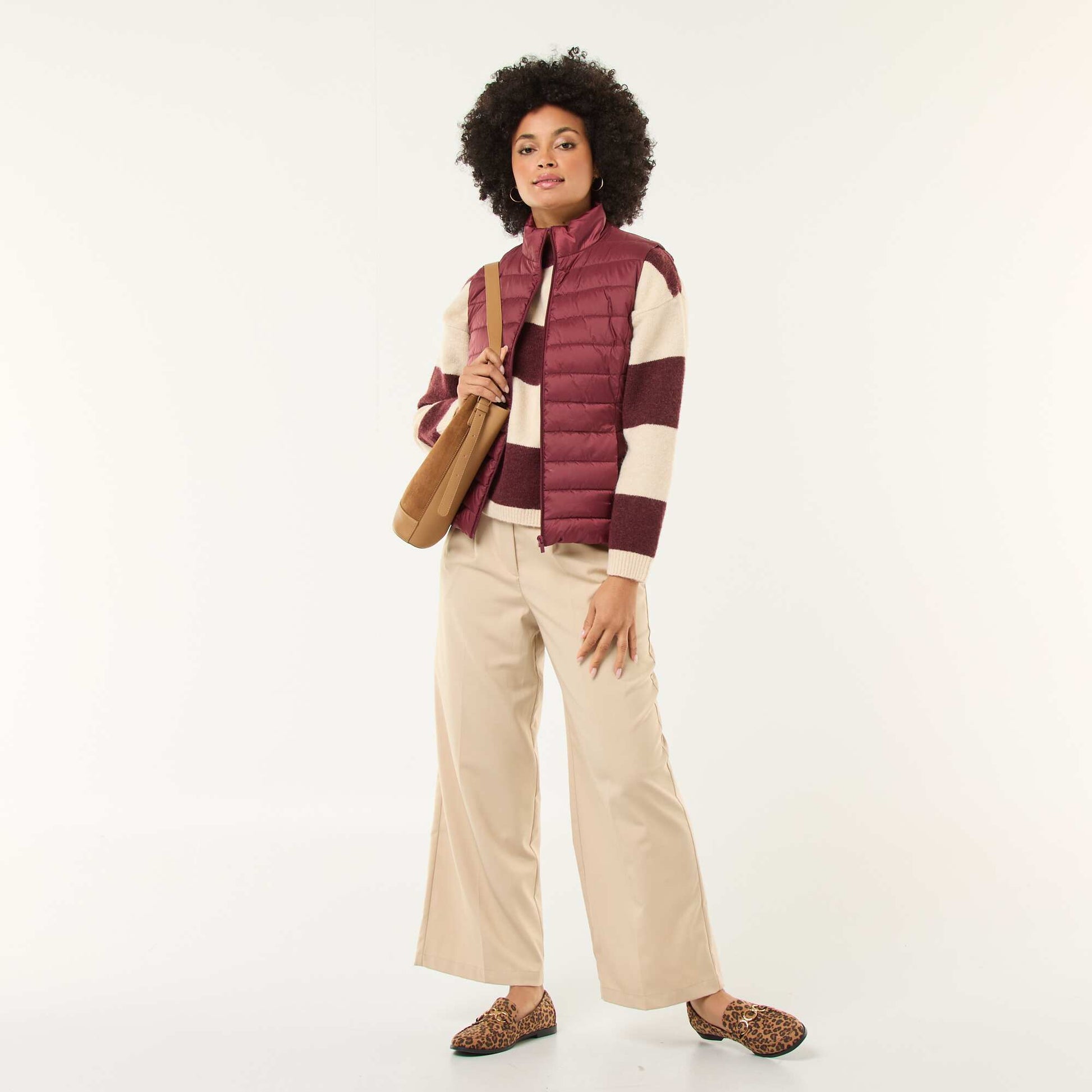 Striped Crew Neck Sweater in Soft Fabric BEIGE
