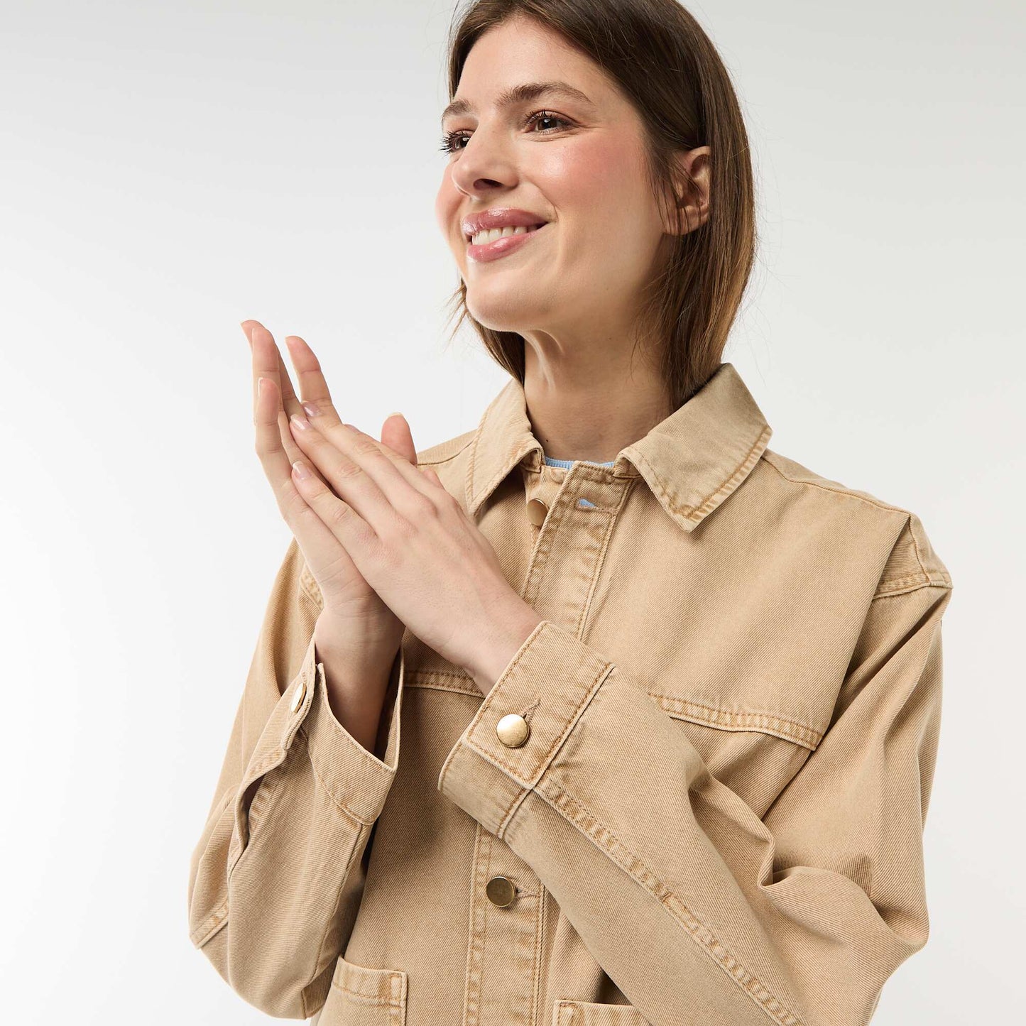 Short Denim Jacket with 2 Patch Pockets BEIGE