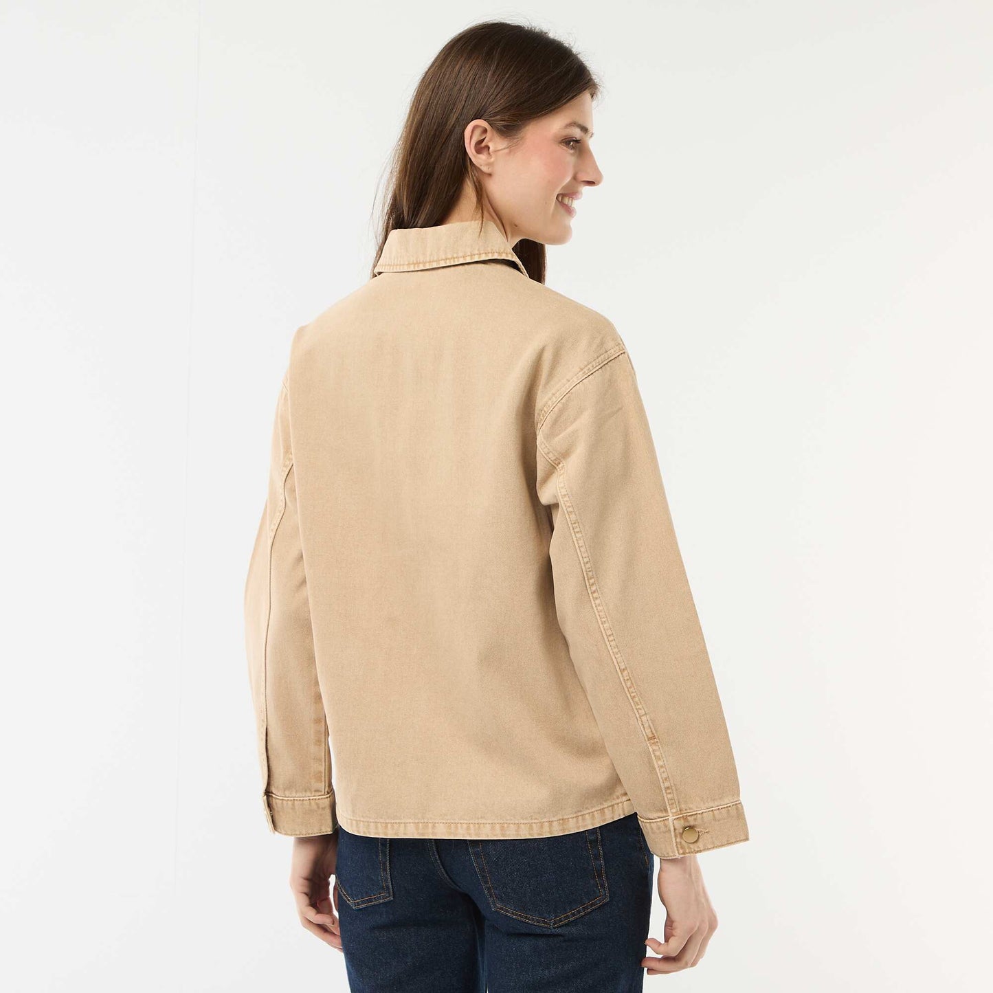 Short Denim Jacket with 2 Patch Pockets BEIGE