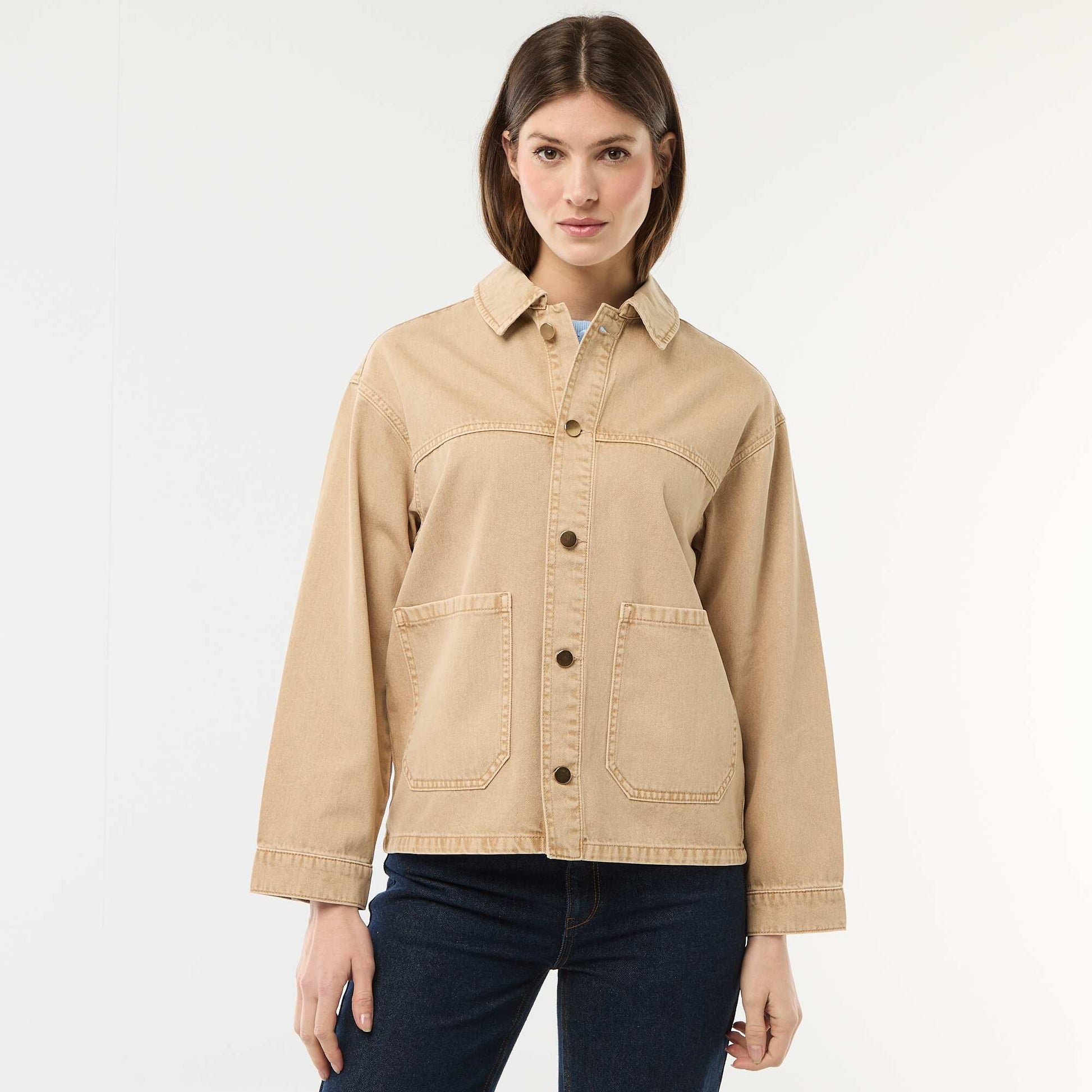 Short Denim Jacket with 2 Patch Pockets BEIGE