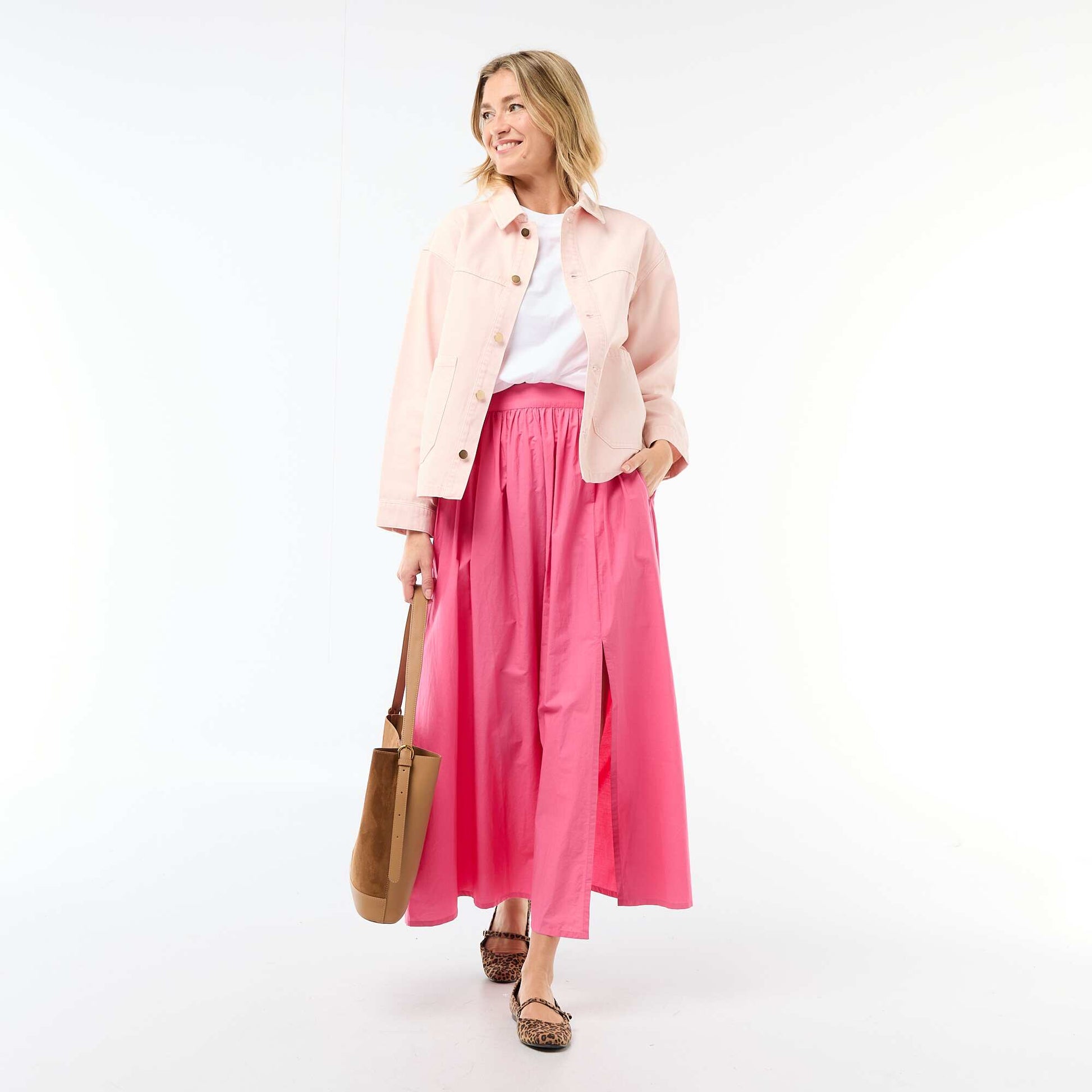 Short Denim Jacket with 2 Patch Pockets PINK