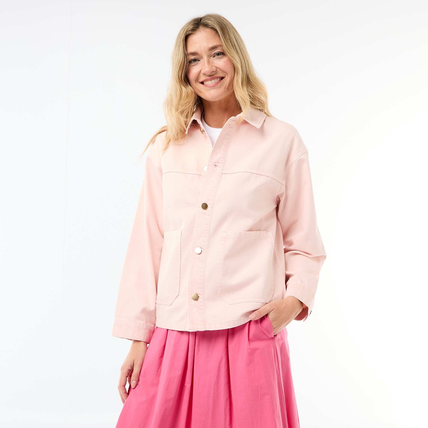 Short Denim Jacket with 2 Patch Pockets PINK