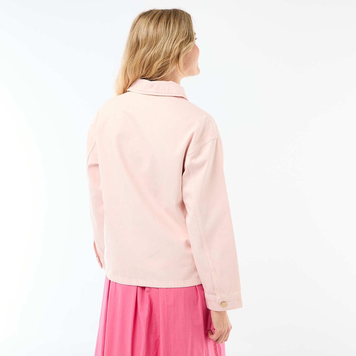 Short Denim Jacket with 2 Patch Pockets PINK