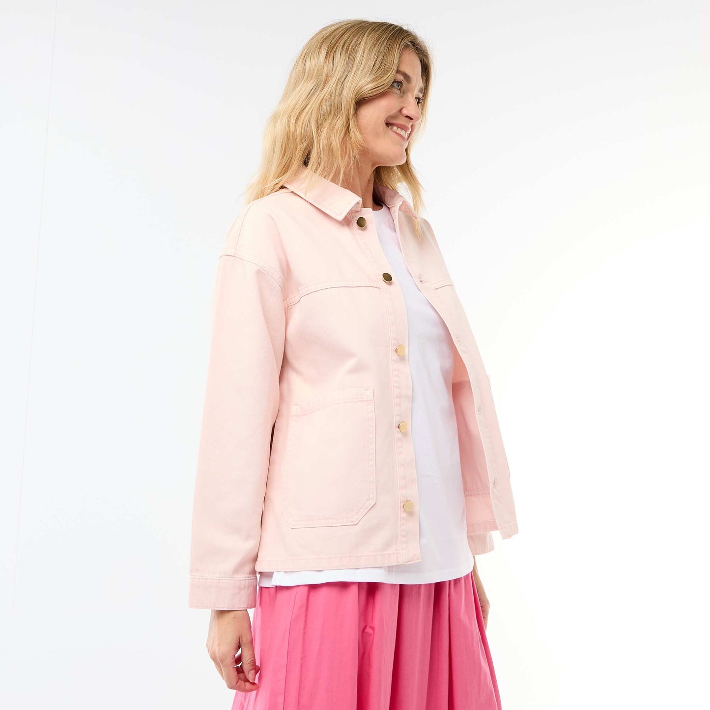 Short Denim Jacket with 2 Patch Pockets PINK