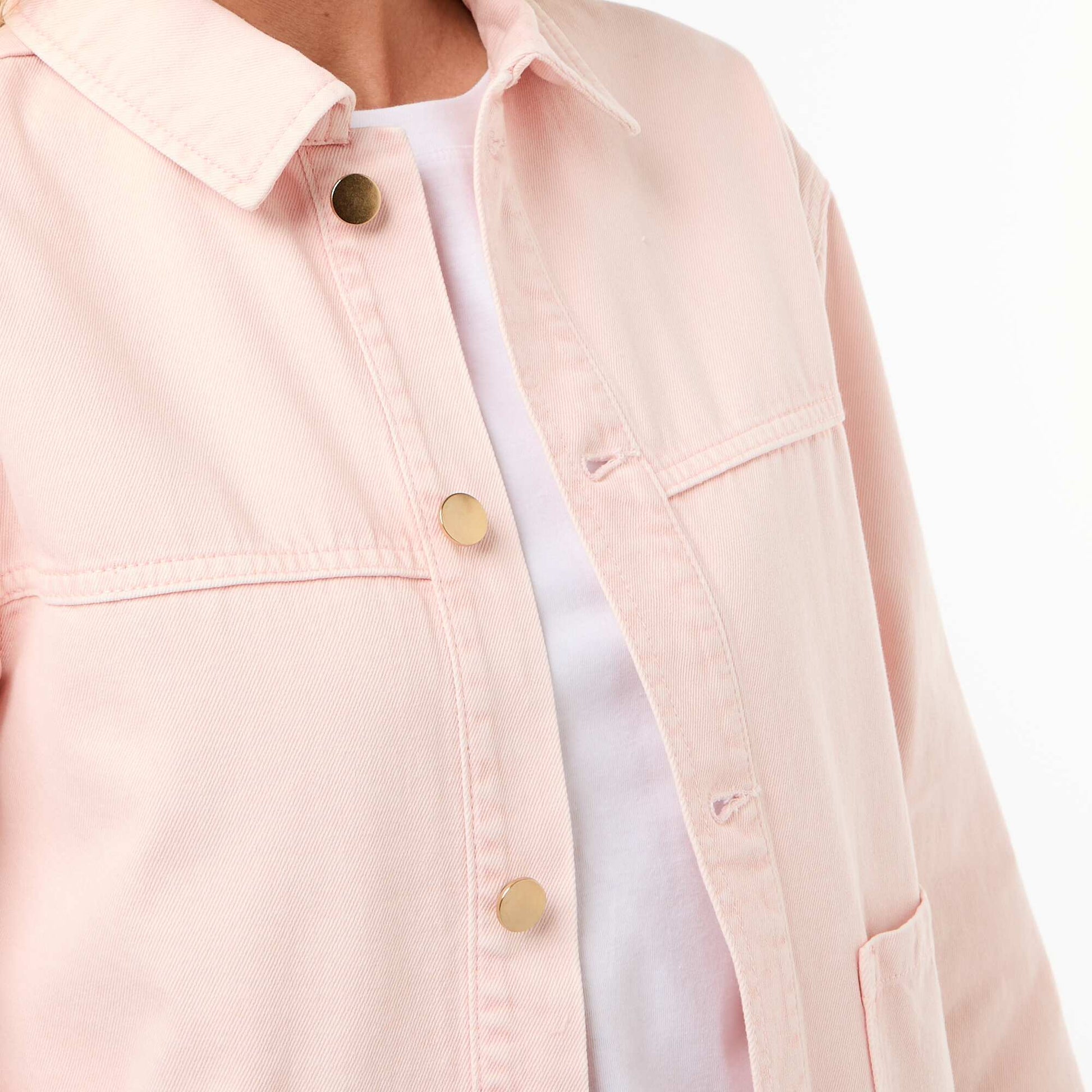 Short Denim Jacket with 2 Patch Pockets PINK