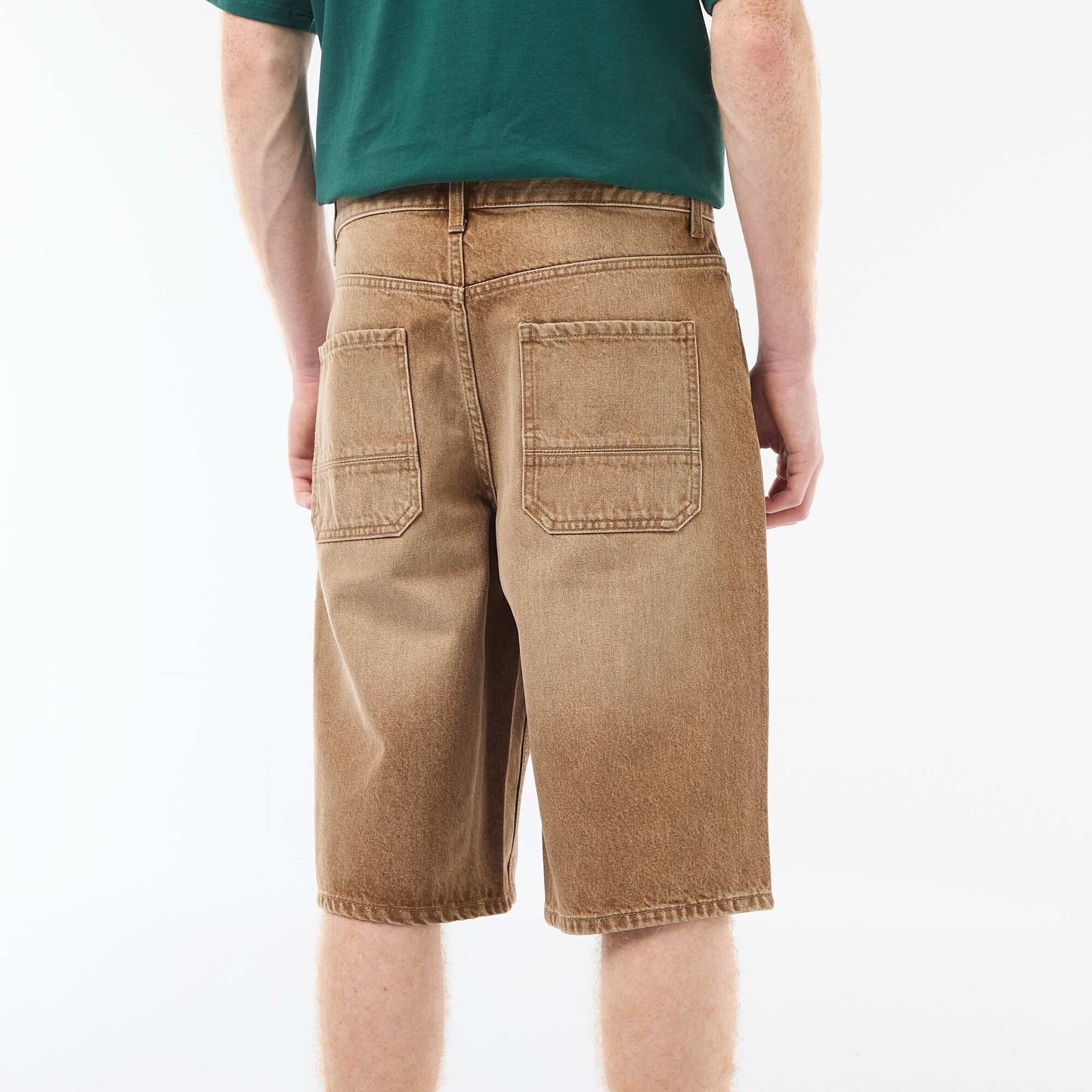 Baggy Cotton Shorts with Original Effect BROWN