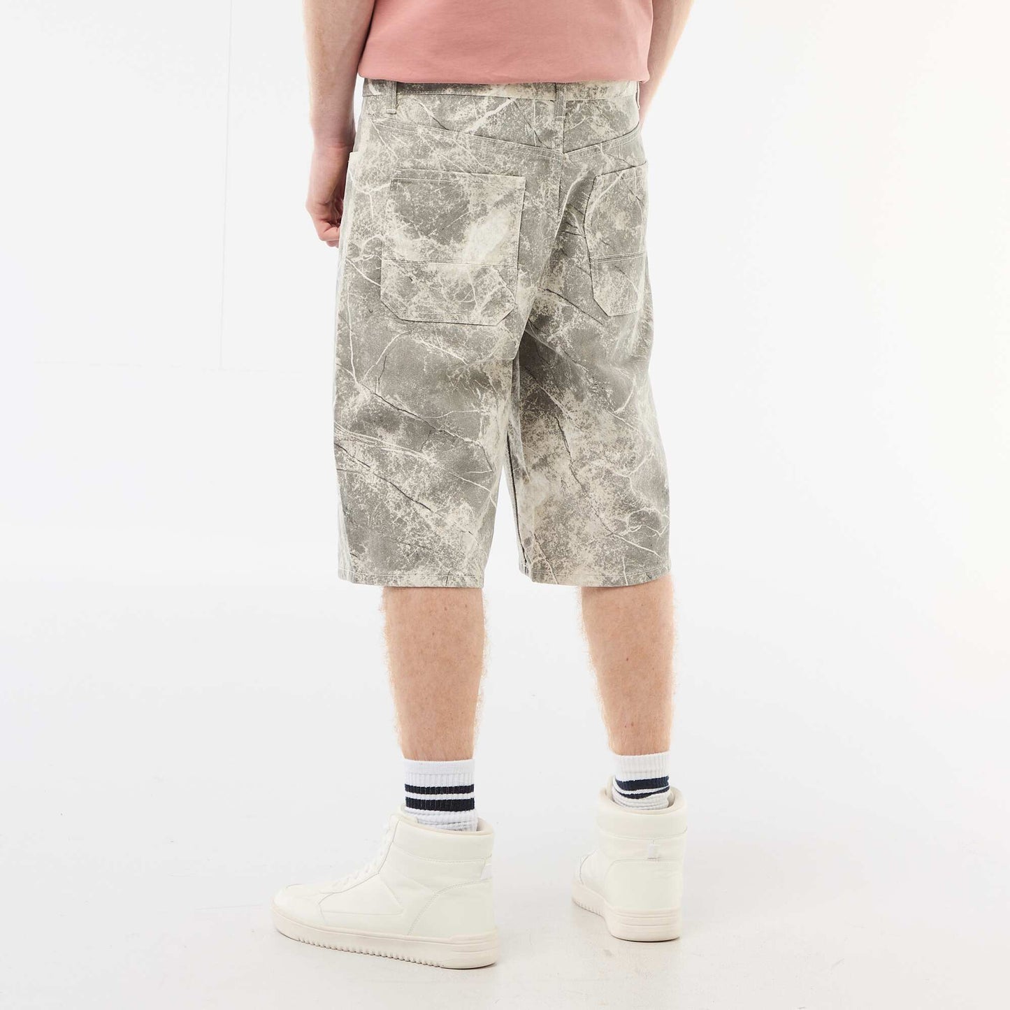 Baggy Cotton Shorts with Original Design BEIGE