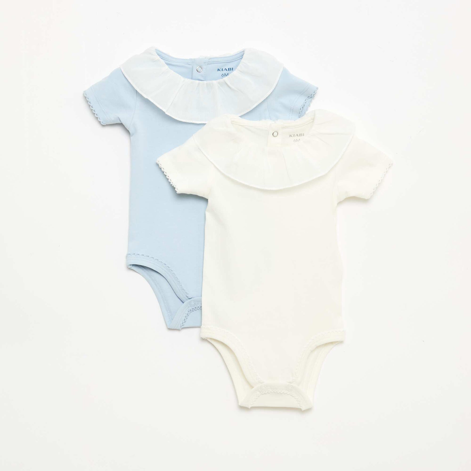 2-Piece Baby Bodysuit Set with Peter Pan Collar WHITE