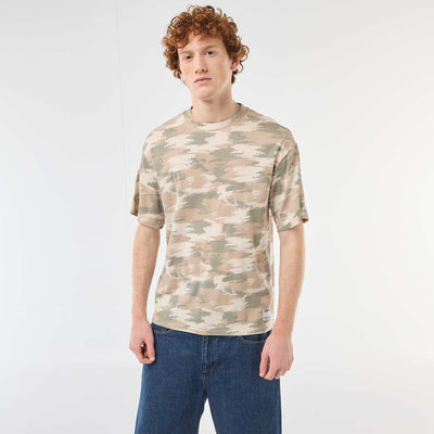 Camouflage Print Crew Neck Cotton T-Shirt GREEN