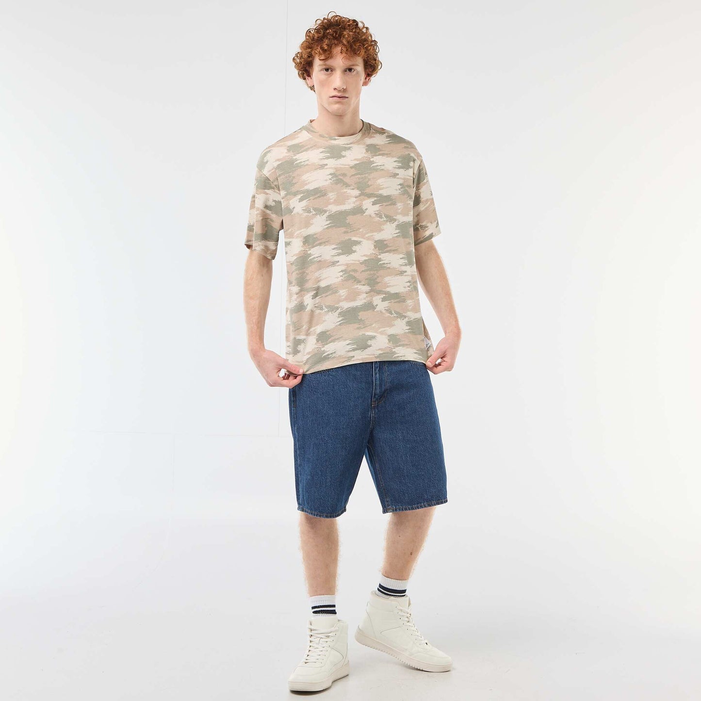 Camouflage Print Crew Neck Cotton T-Shirt GREEN