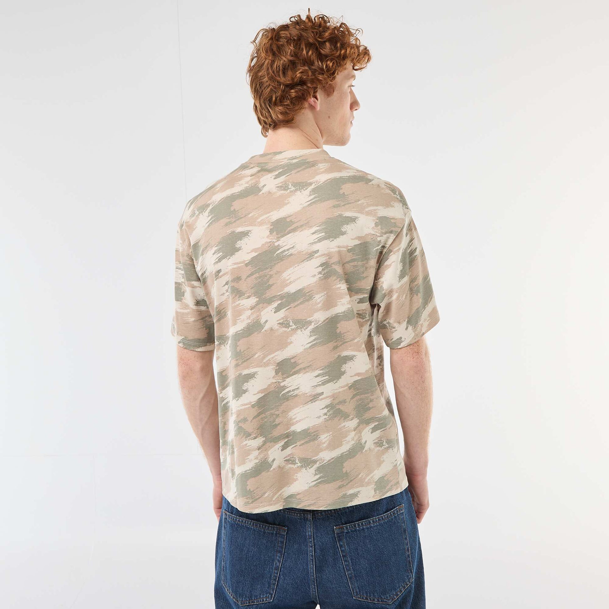 Camouflage Print Crew Neck Cotton T-Shirt GREEN