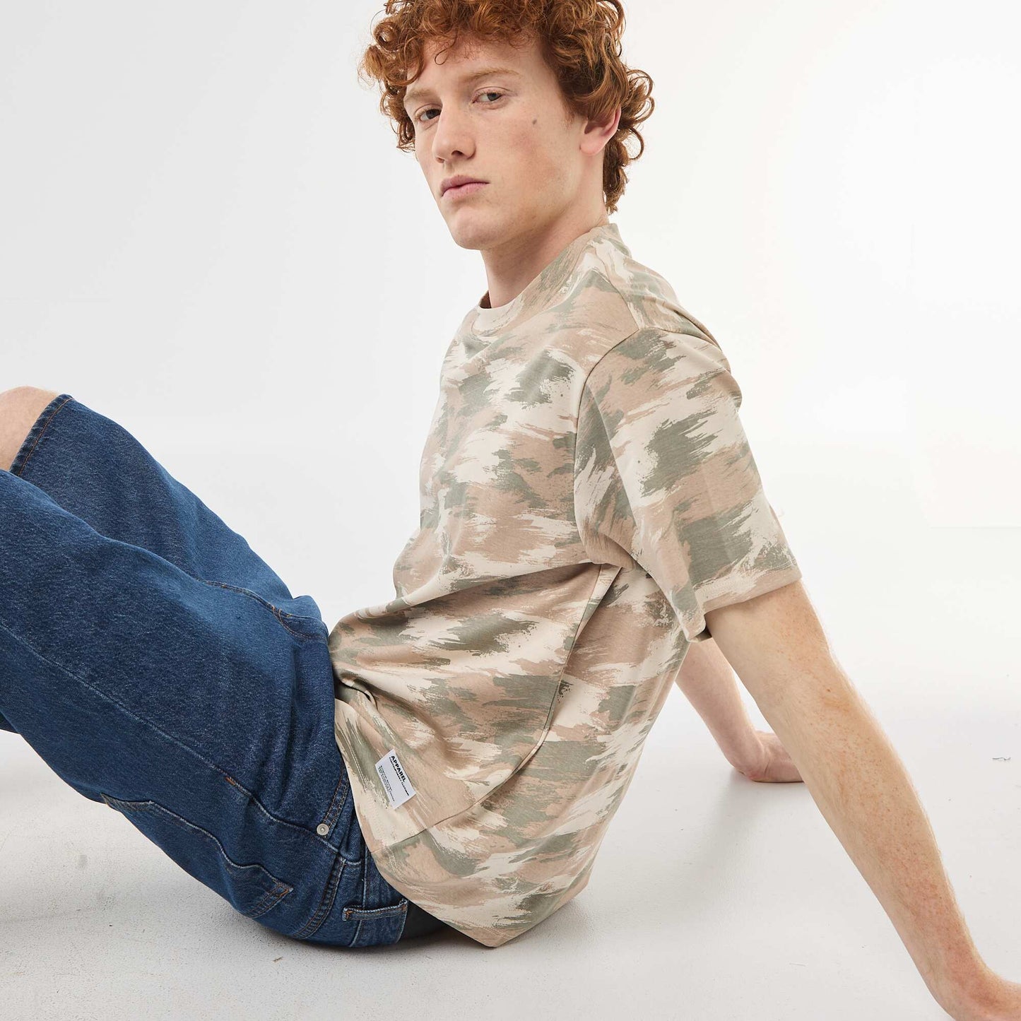 Camouflage Print Crew Neck Cotton T-Shirt GREEN