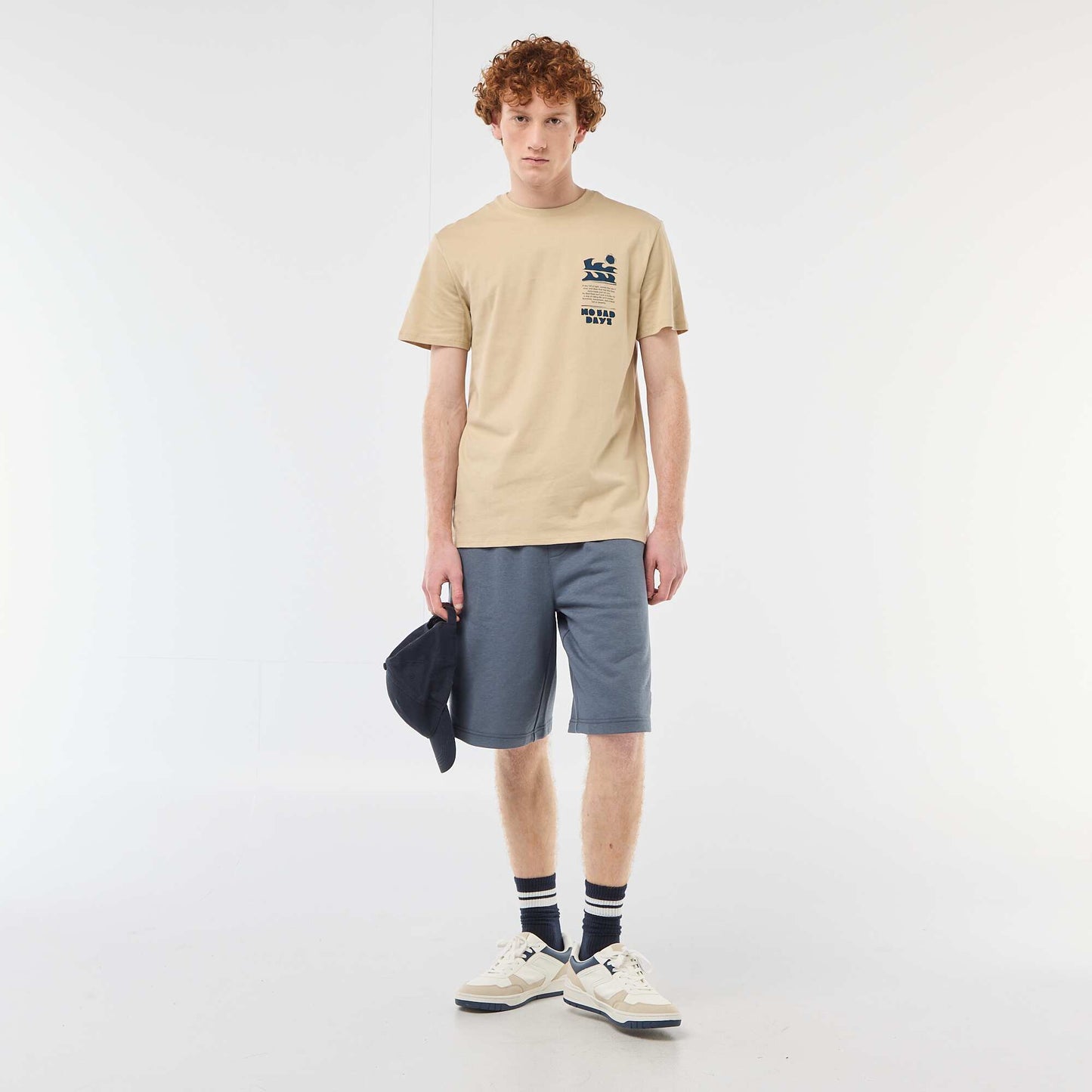 Solid Cotton Placement Print T-Shirt BEIGE