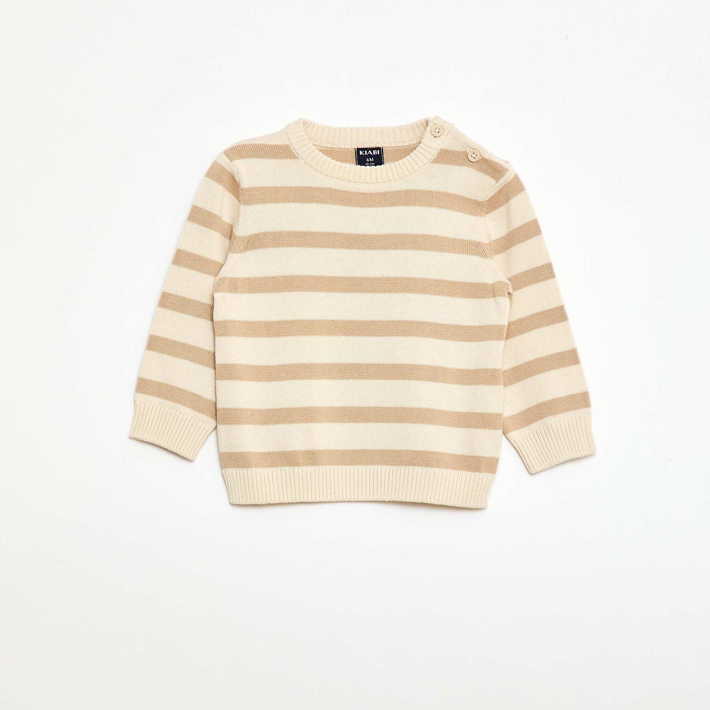 Fine knit button-neck sweater WHITE