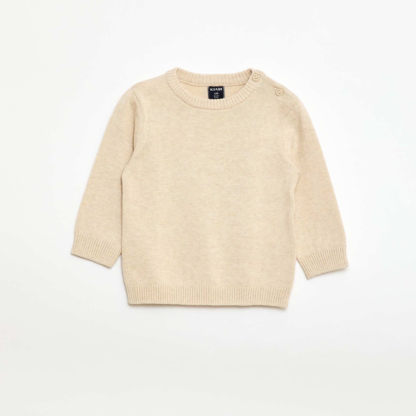 Fine knit button-neck sweater BEIGE