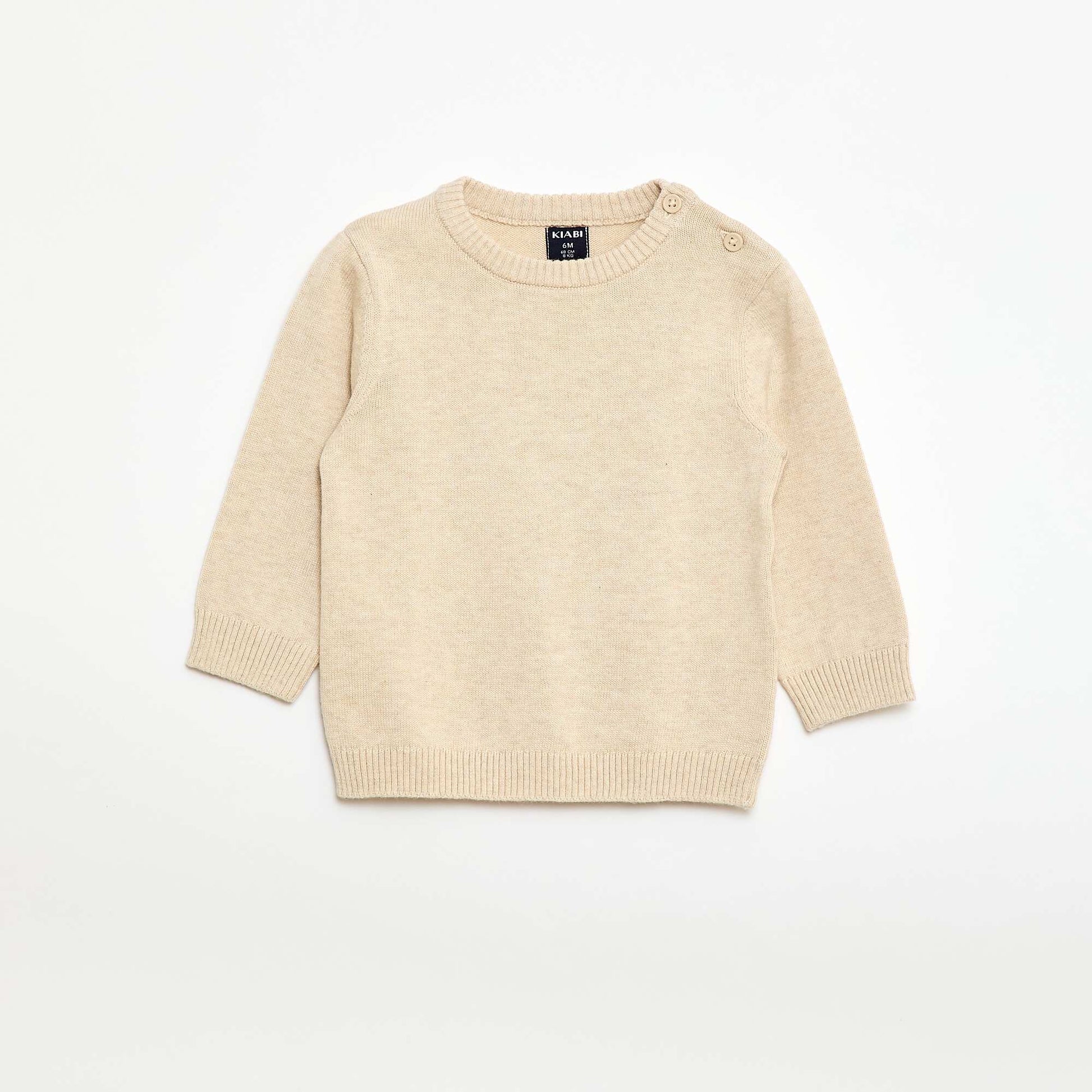 Fine knit button-neck sweater BEIGE
